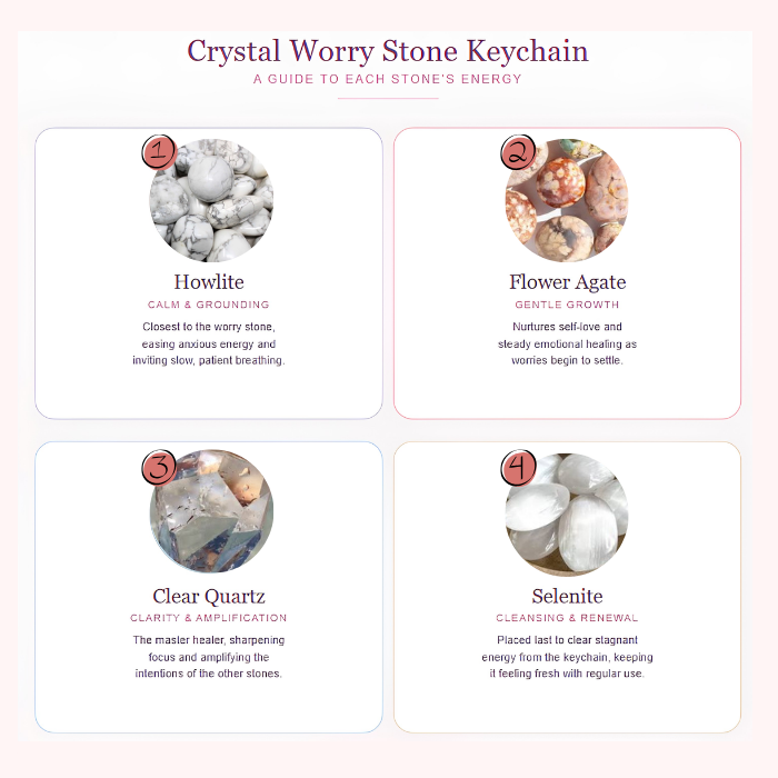 Crystal Floral Worry Stone Keychain