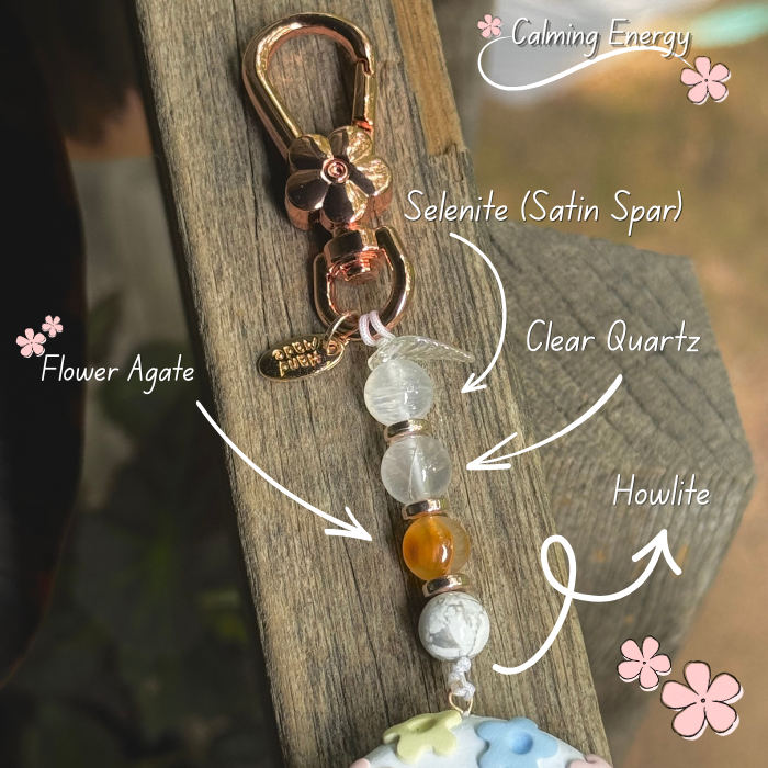 Crystal Floral Worry Stone Keychain