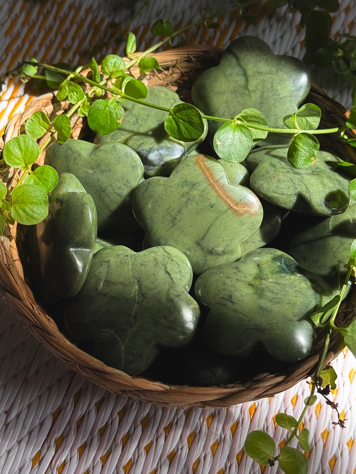 Green Serpentine Flower Palmstone