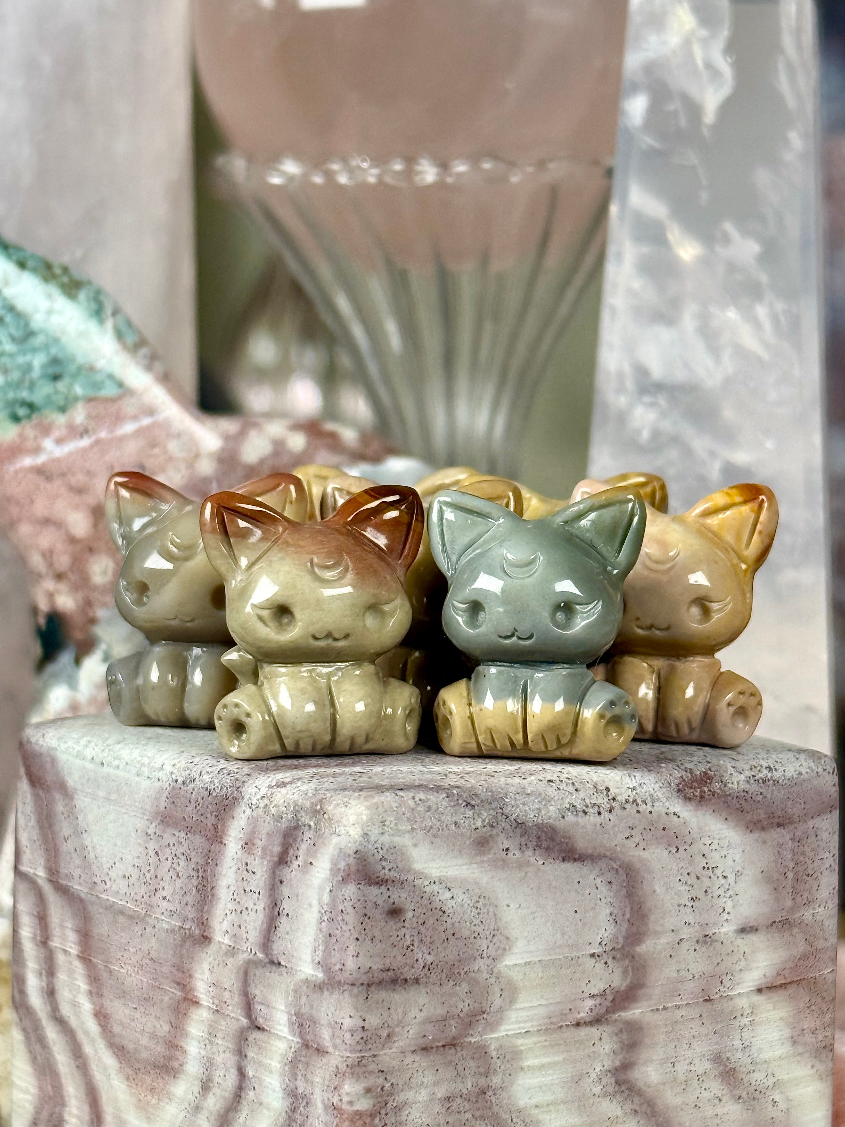 Alashan Agate Crystal Artisan Carving Fox | Kitten ♡Choose Your Option♡