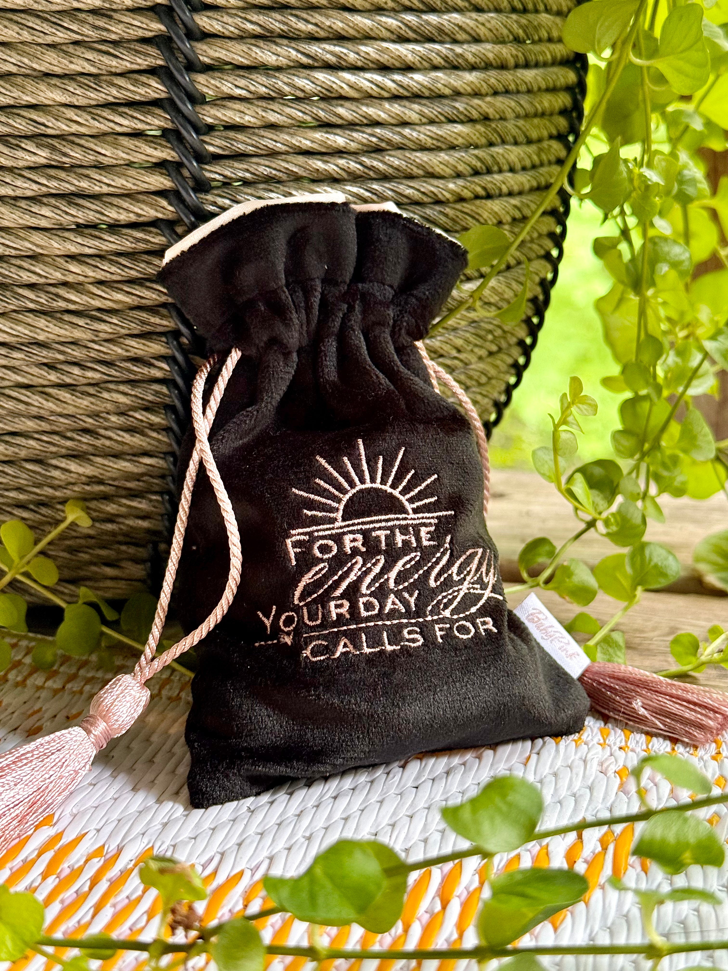 Rose Gold Black Crystal Storage Drawstring Bag