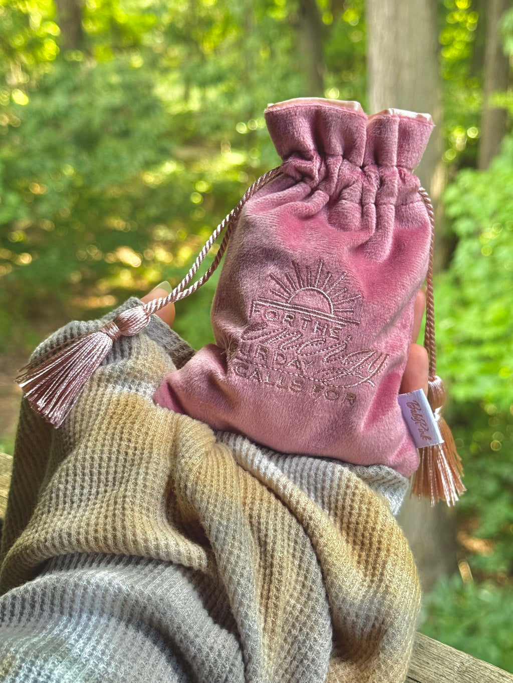 Rose Gold Pink Crystal Storage Drawstring Bag