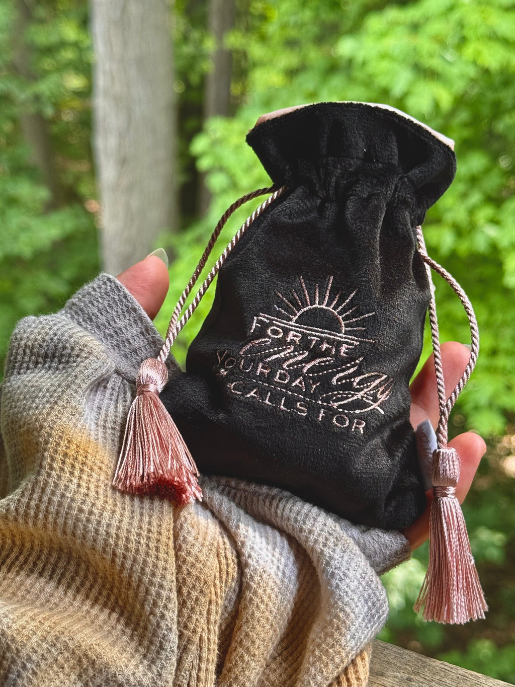 Rose Gold Black Crystal Storage Drawstring Bag