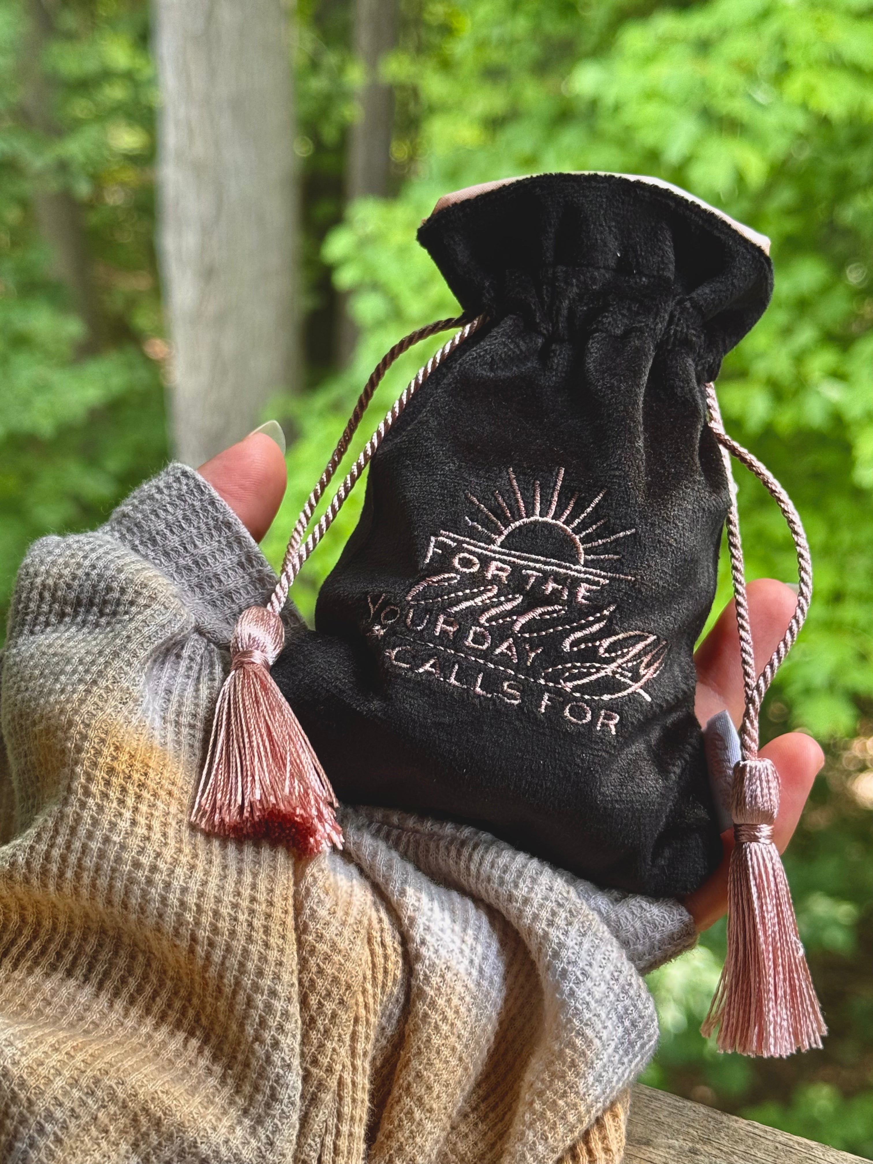 Rose Gold Black Crystal Storage Drawstring Bag