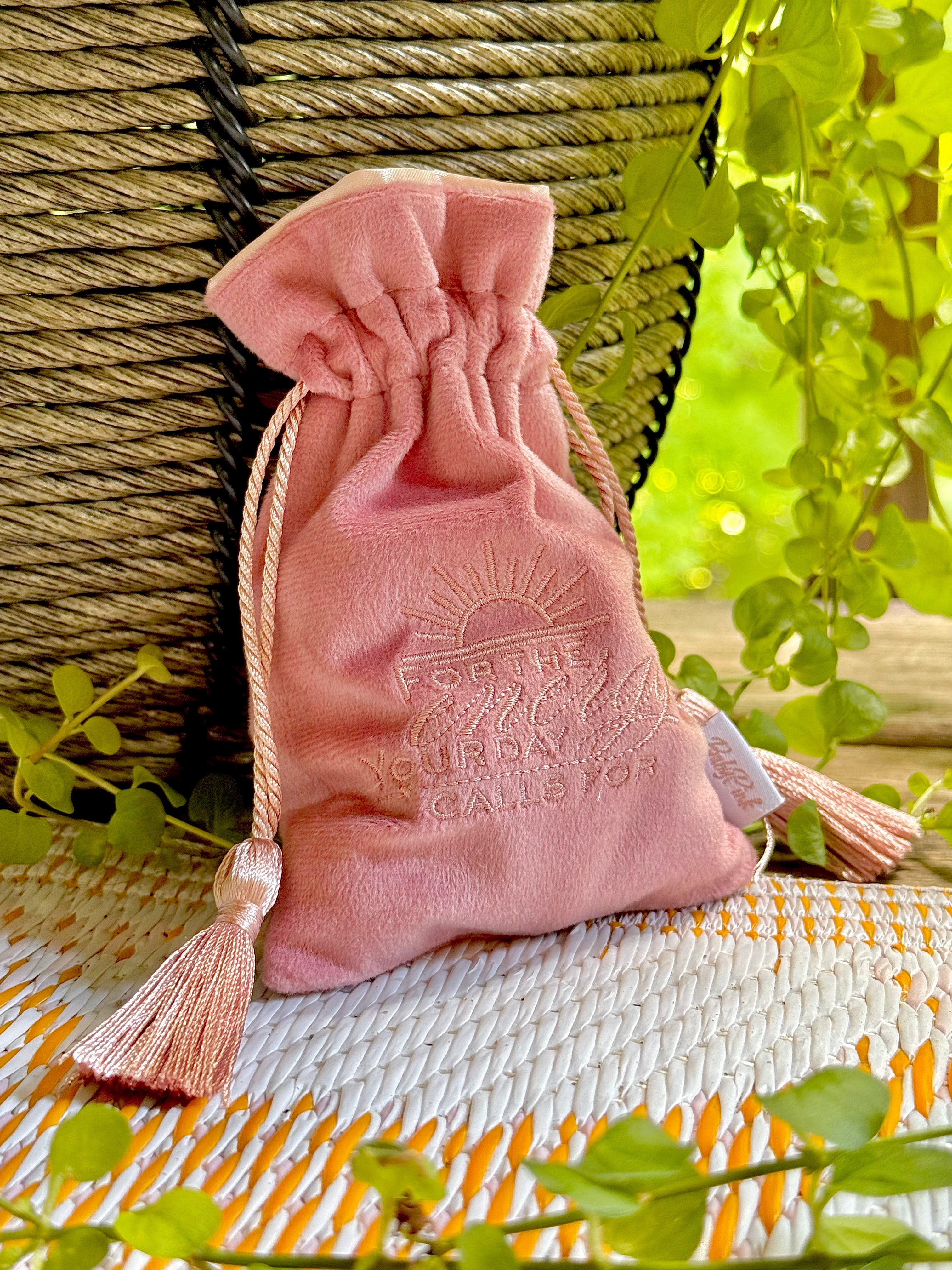Rose Gold Pink Crystal Storage Drawstring Bag
