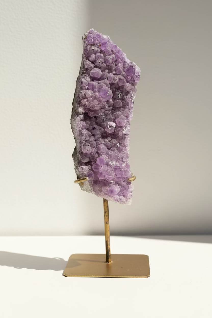Brazilian Amethyst Sugar Druzy Cut Base On Stand