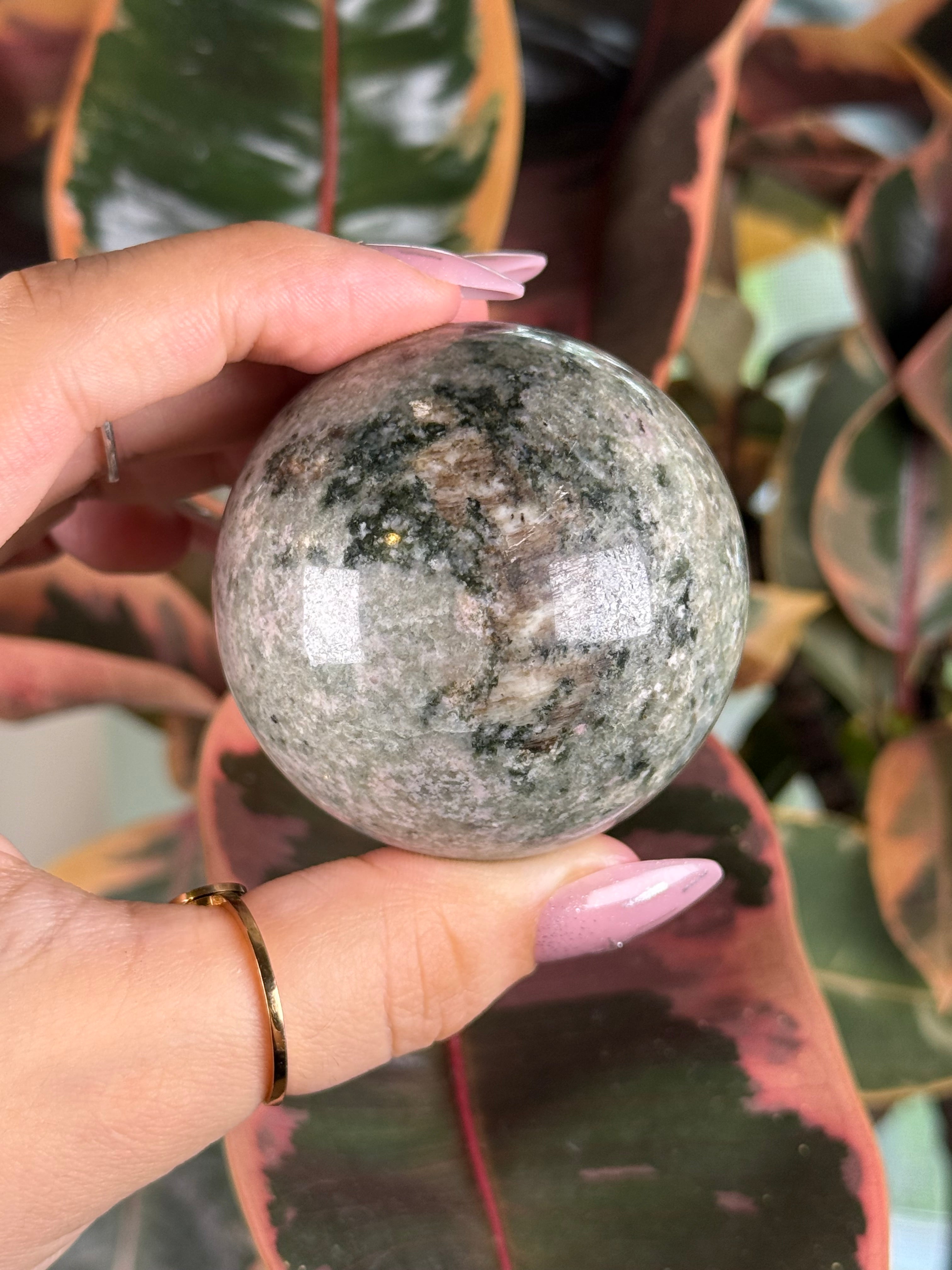 Moss Agate Sphere "Blushmoss"
