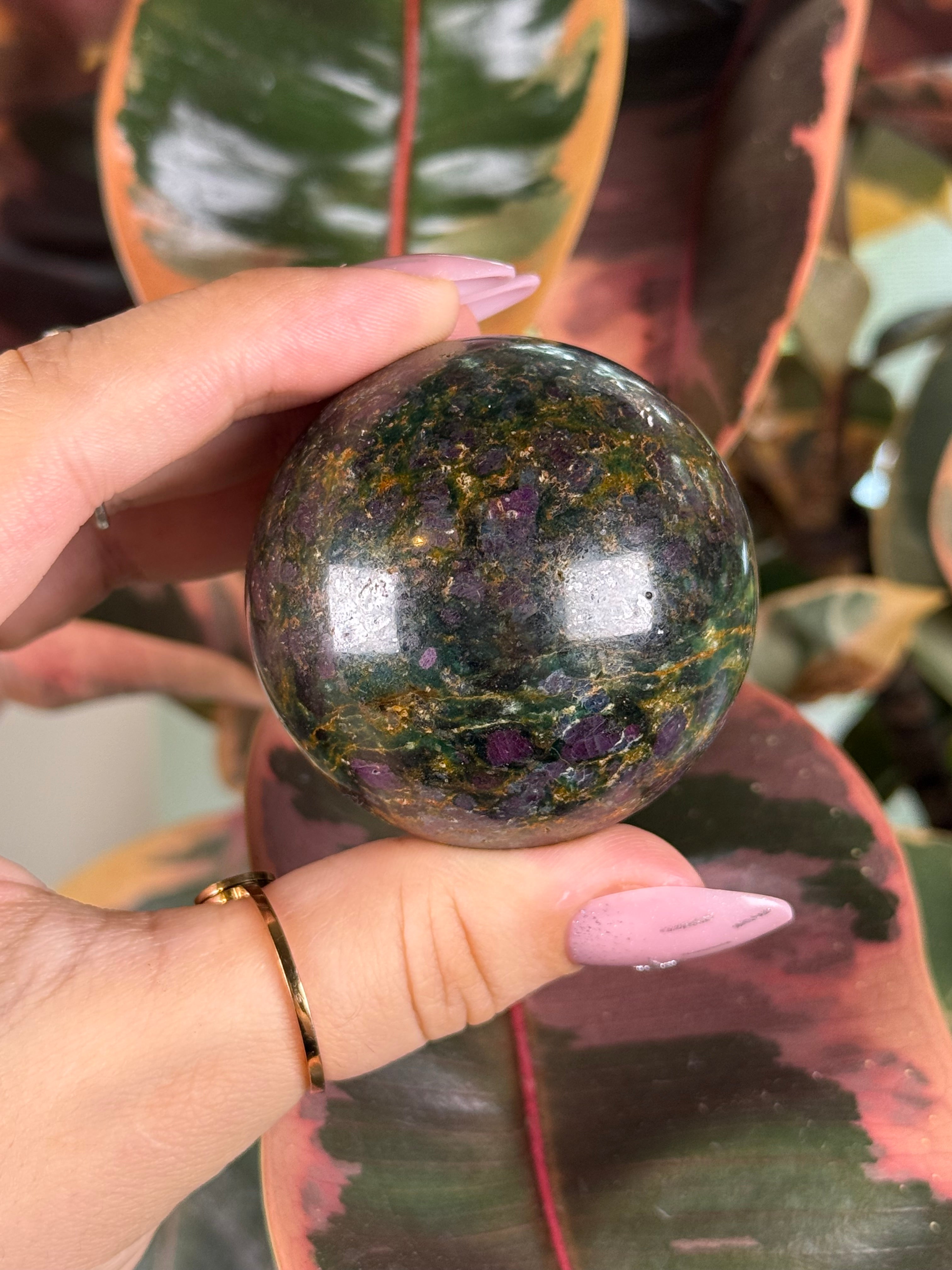 Emerald Ruby Quartz Sphere Rare Composite Stone