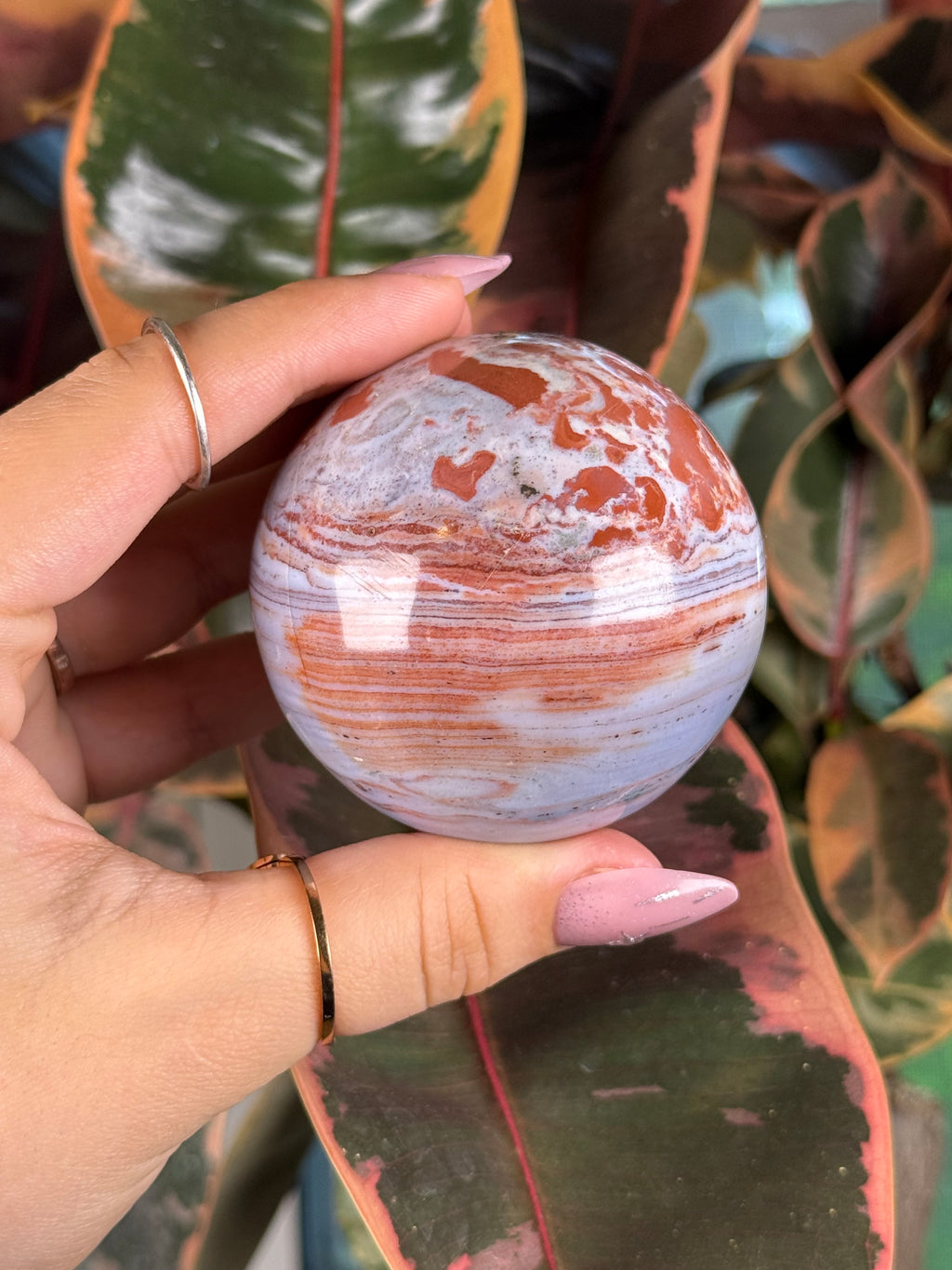 Sea Jasper Sphere "Aura Berry Pop"
