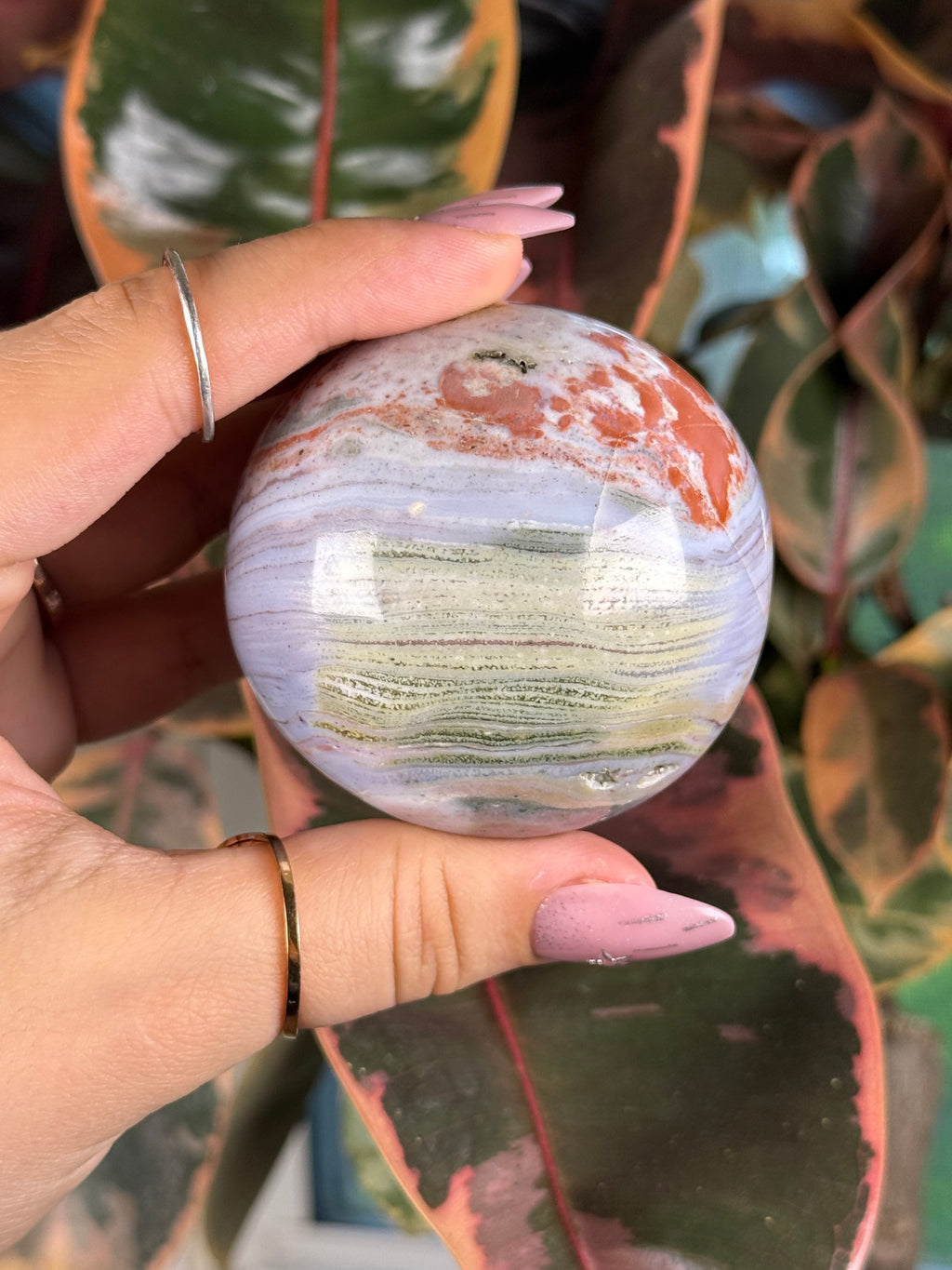 Sea Jasper Sphere "Aura Berry Pop"