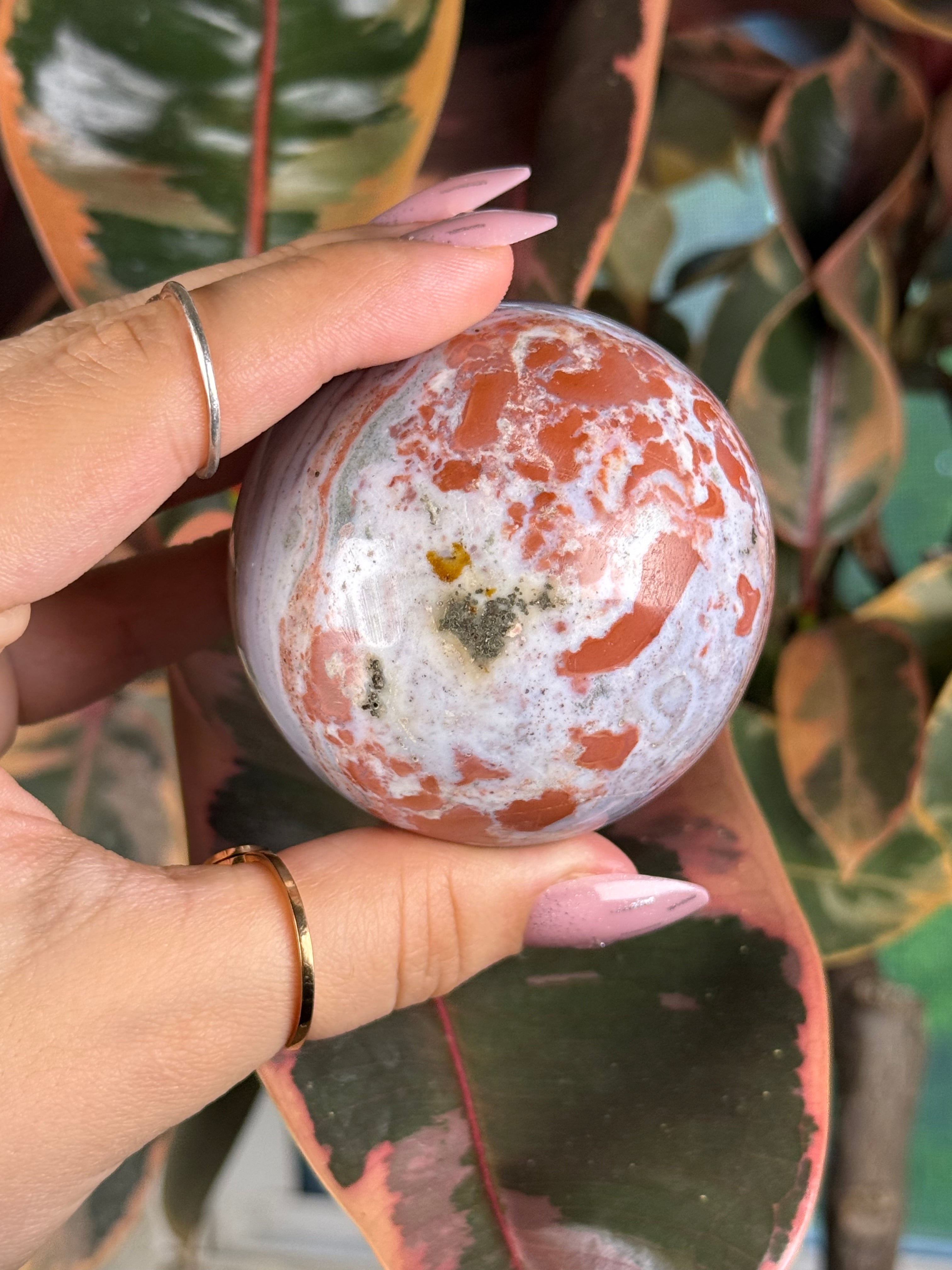 Sea Jasper Sphere "Aura Berry Pop"