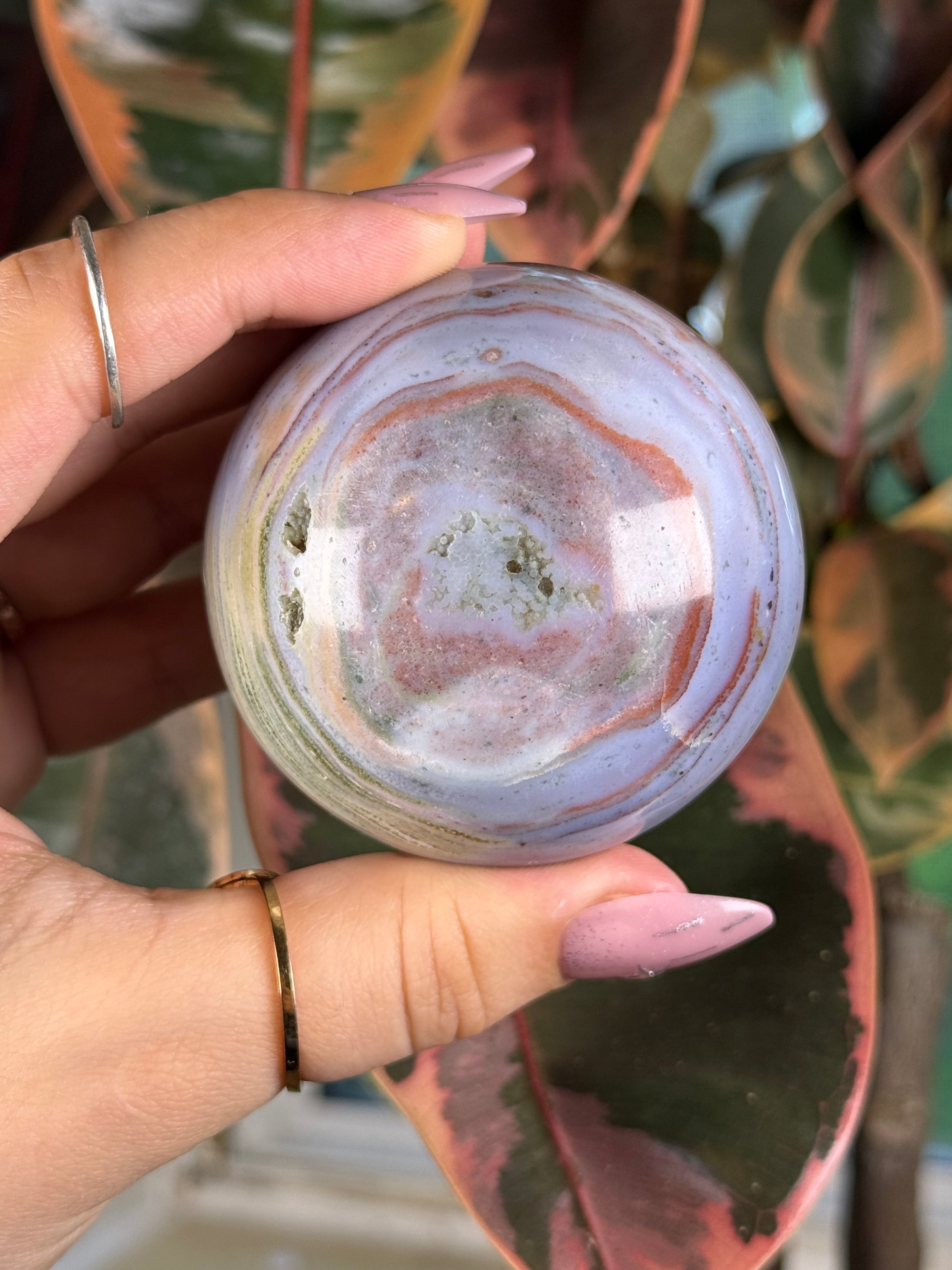 Sea Jasper Sphere "Aura Berry Pop"