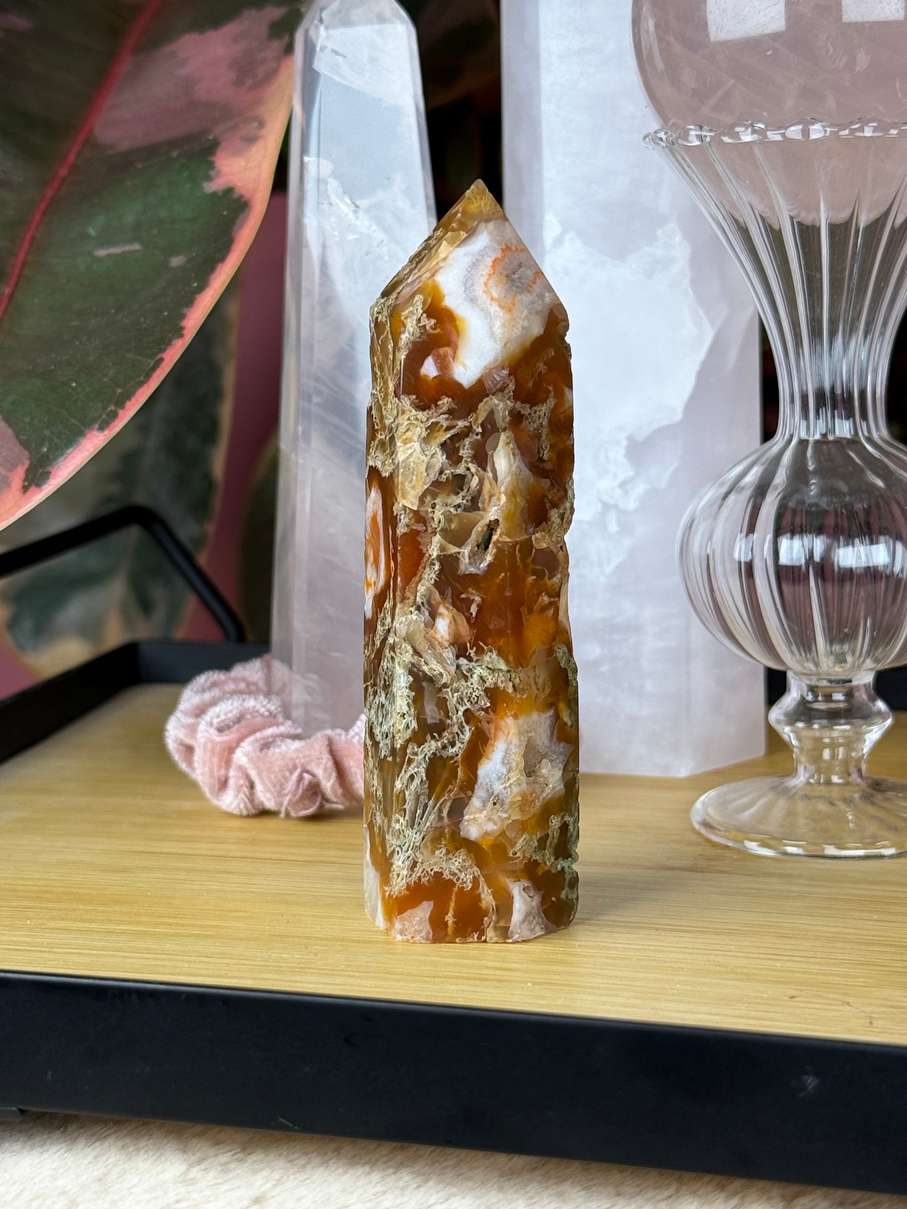 Moss Agate | Carnelian Crystal Tower
