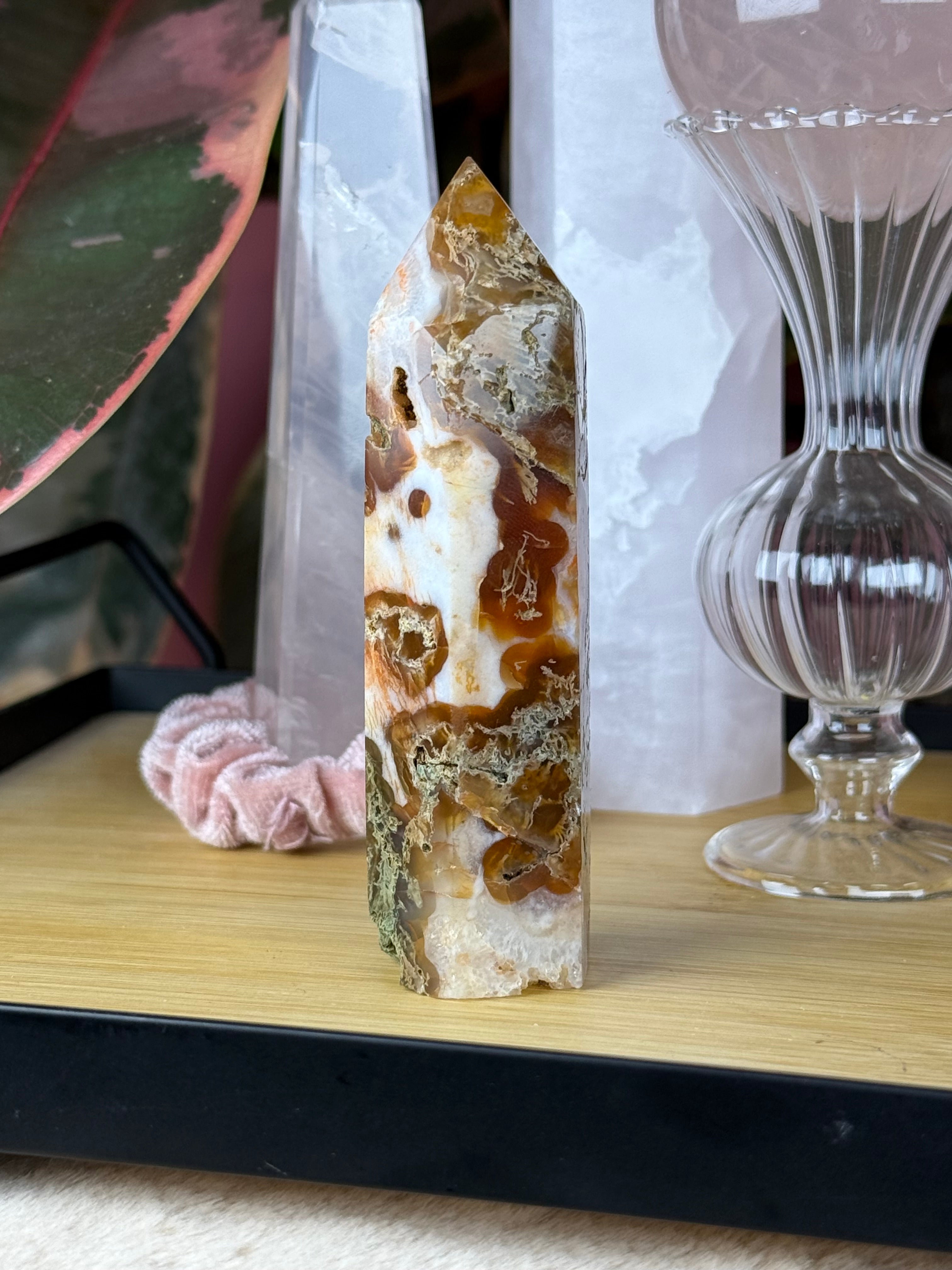 Moss Agate | Carnelian Crystal Tower