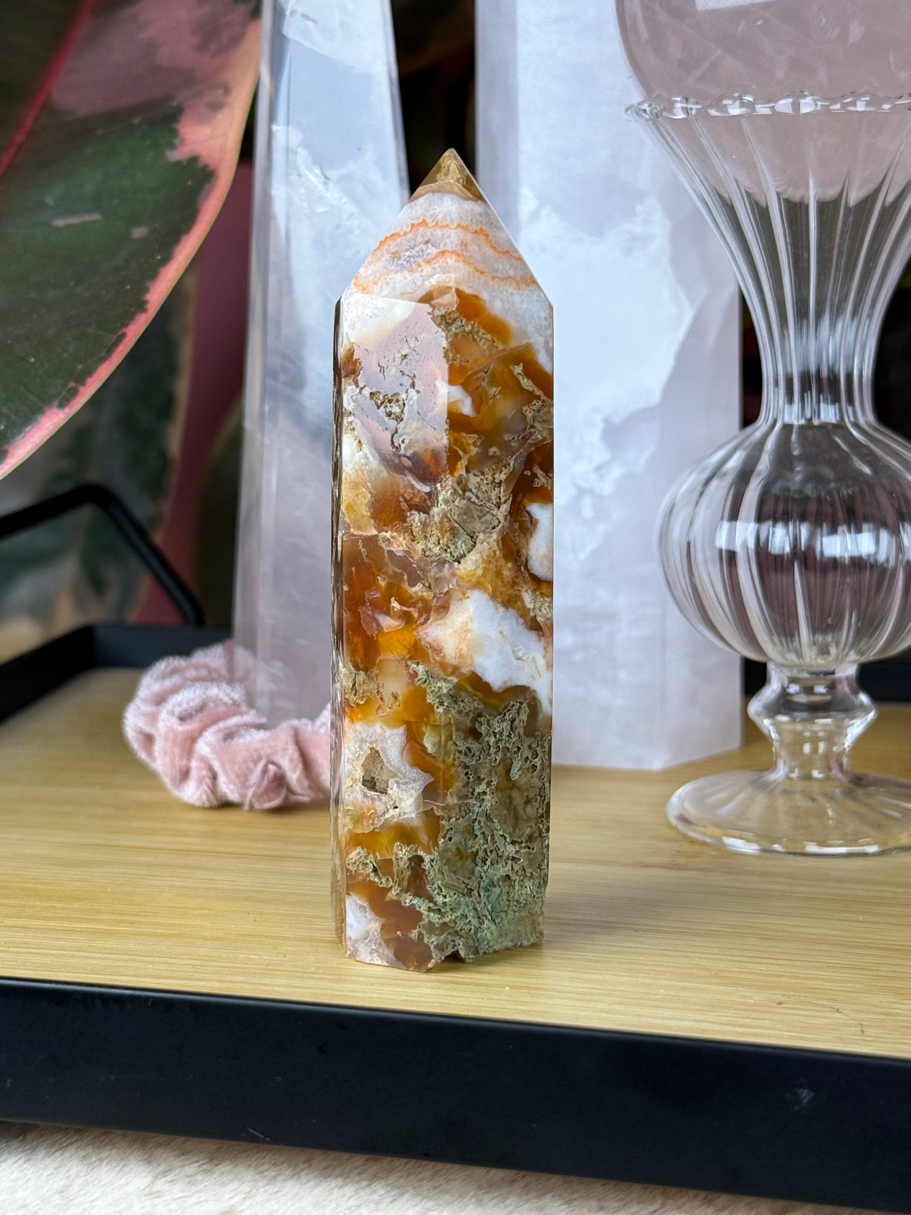 Moss Agate | Carnelian Crystal Tower