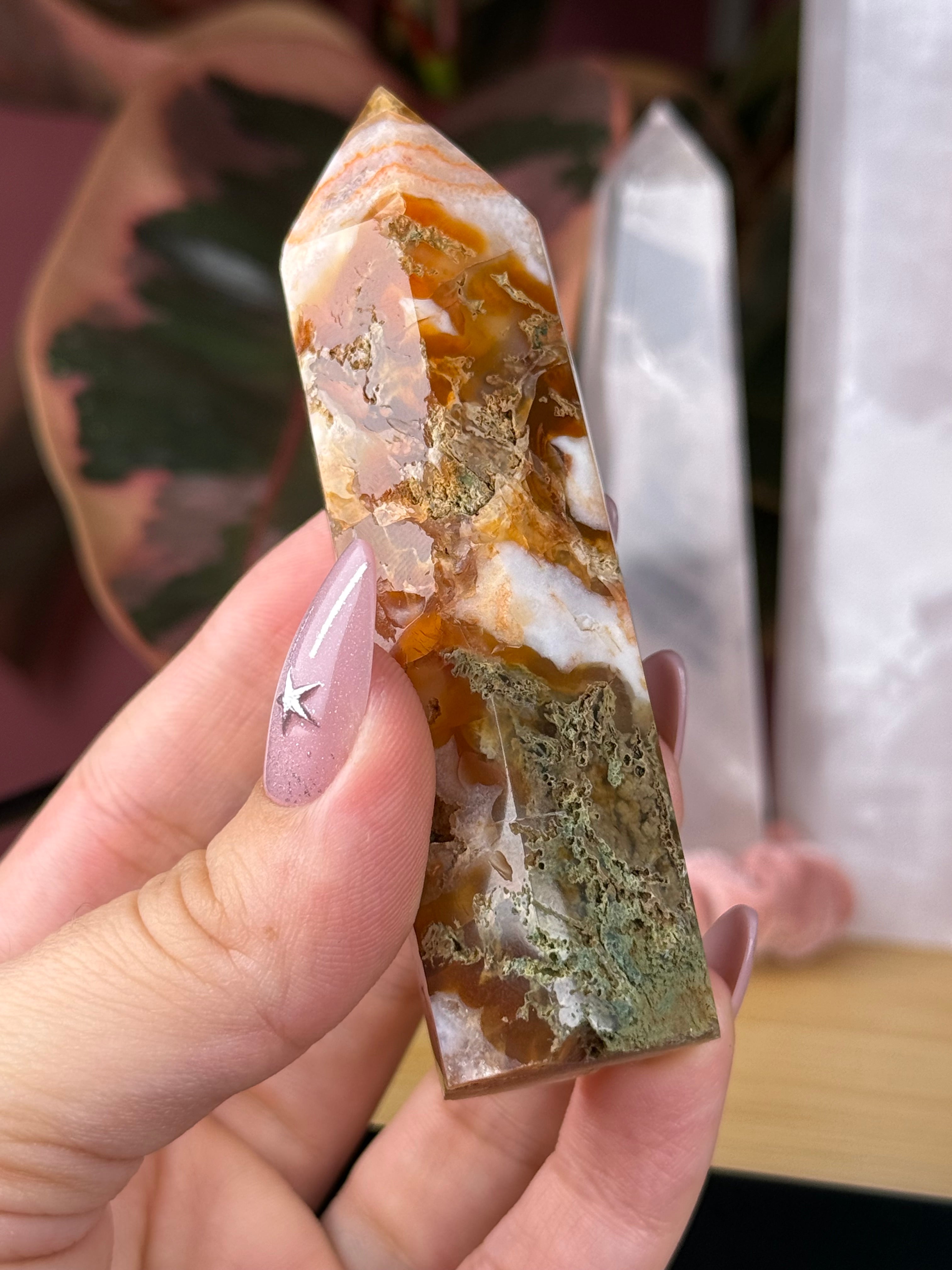 Moss Agate | Carnelian Crystal Tower