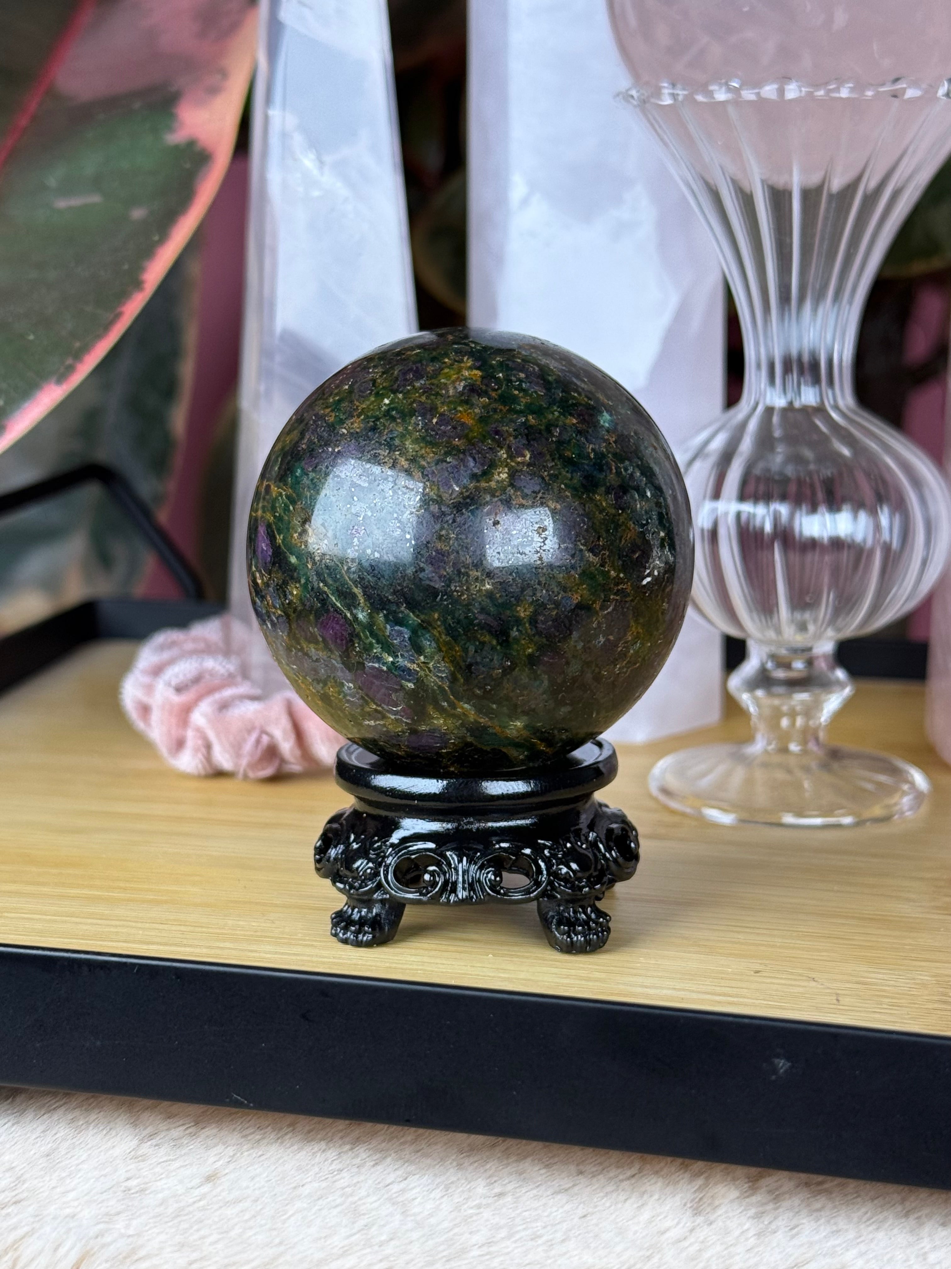 Emerald Ruby Quartz Sphere Rare Composite Stone