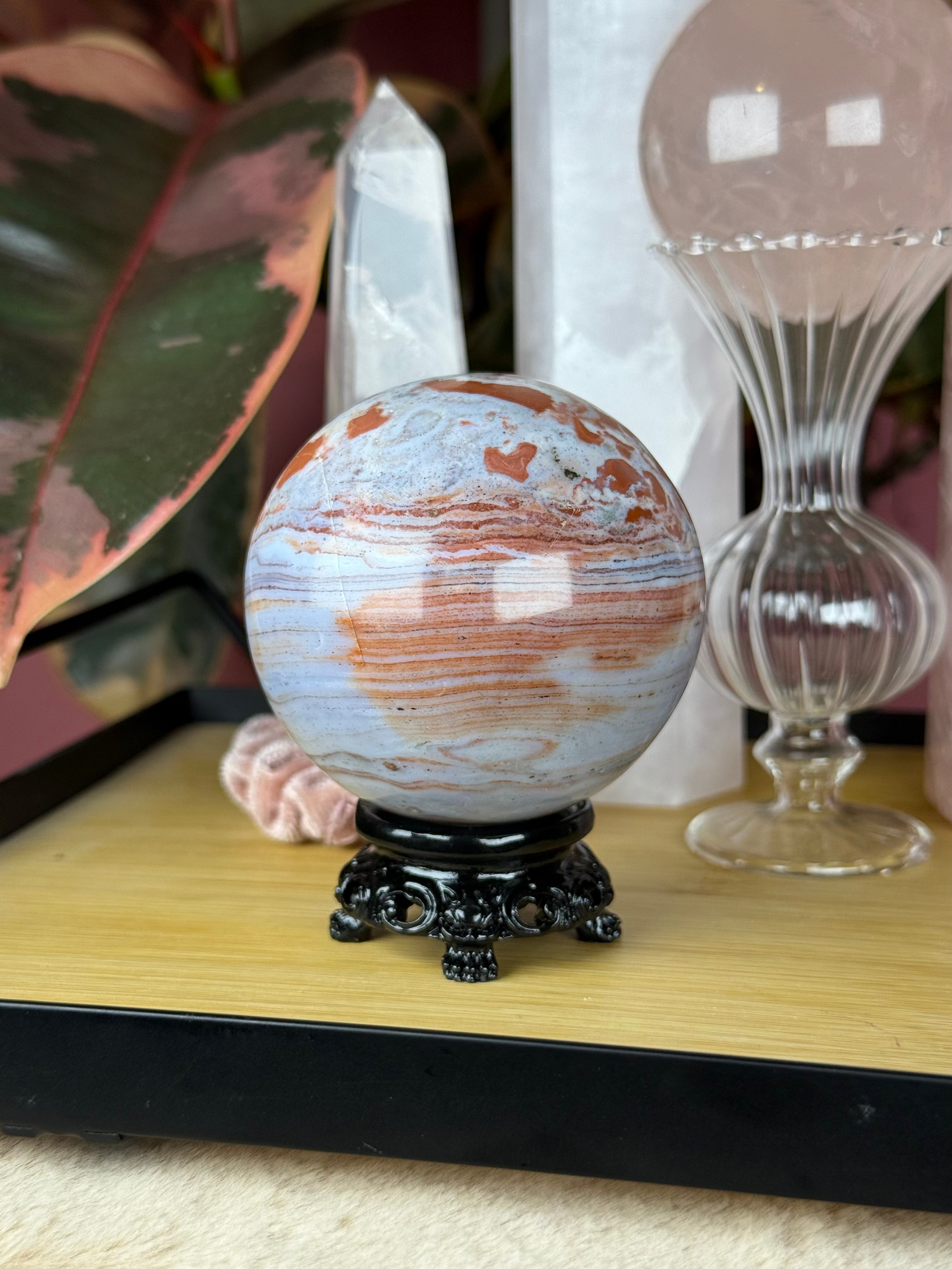 Sea Jasper Sphere "Aura Berry Pop"
