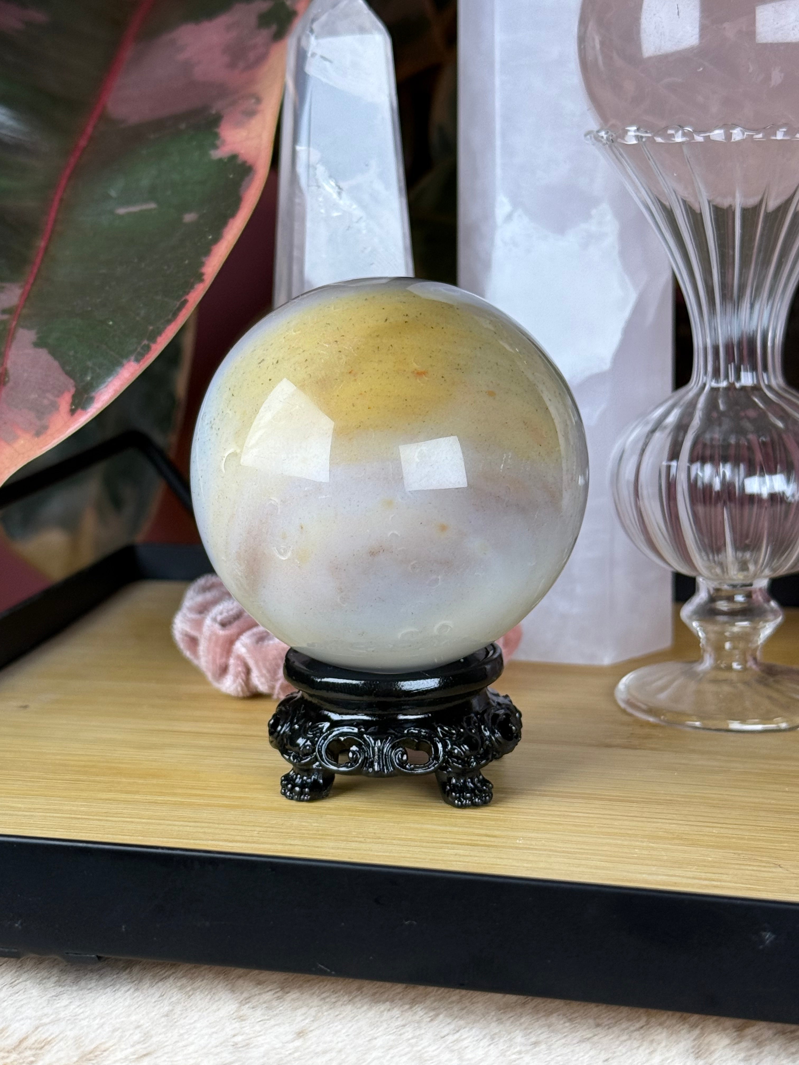 Sea Jasper | Pyrite Sphere "Honeyveil"