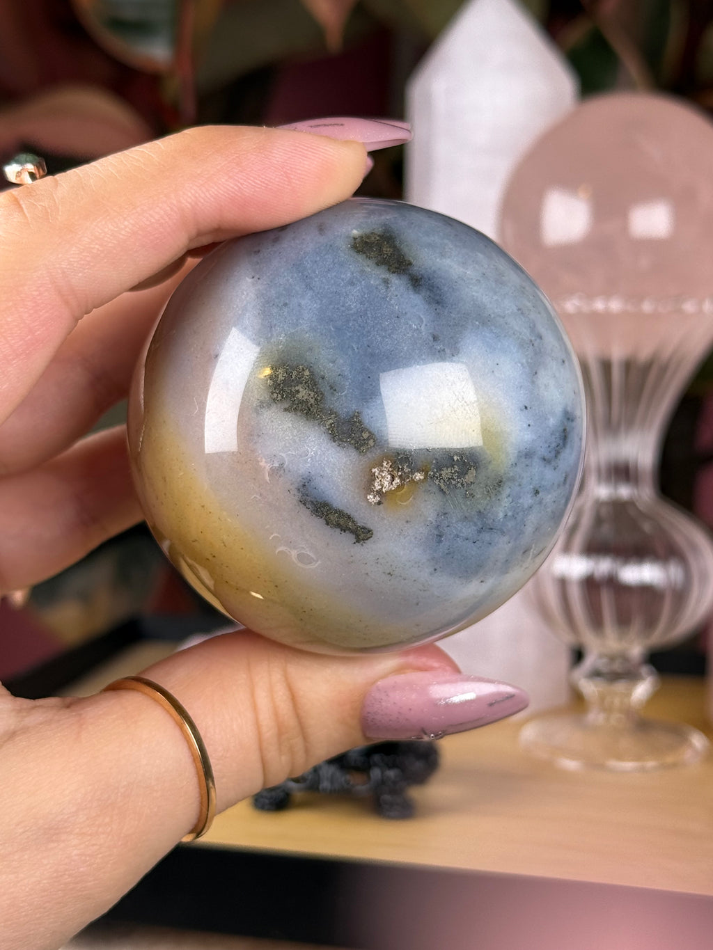 Sea Jasper | Pyrite Sphere "Honeyveil"