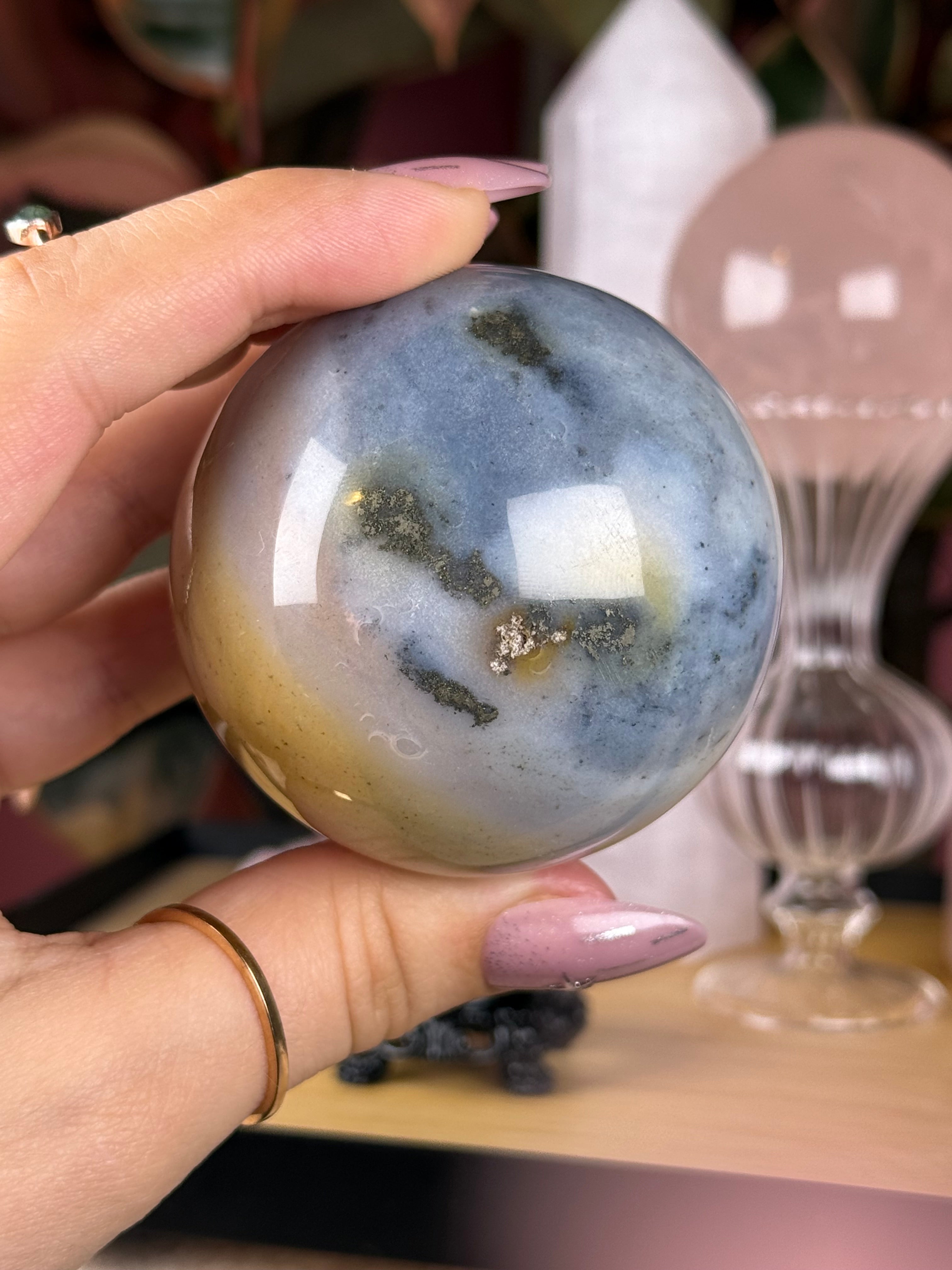 Sea Jasper | Pyrite Sphere "Honeyveil"