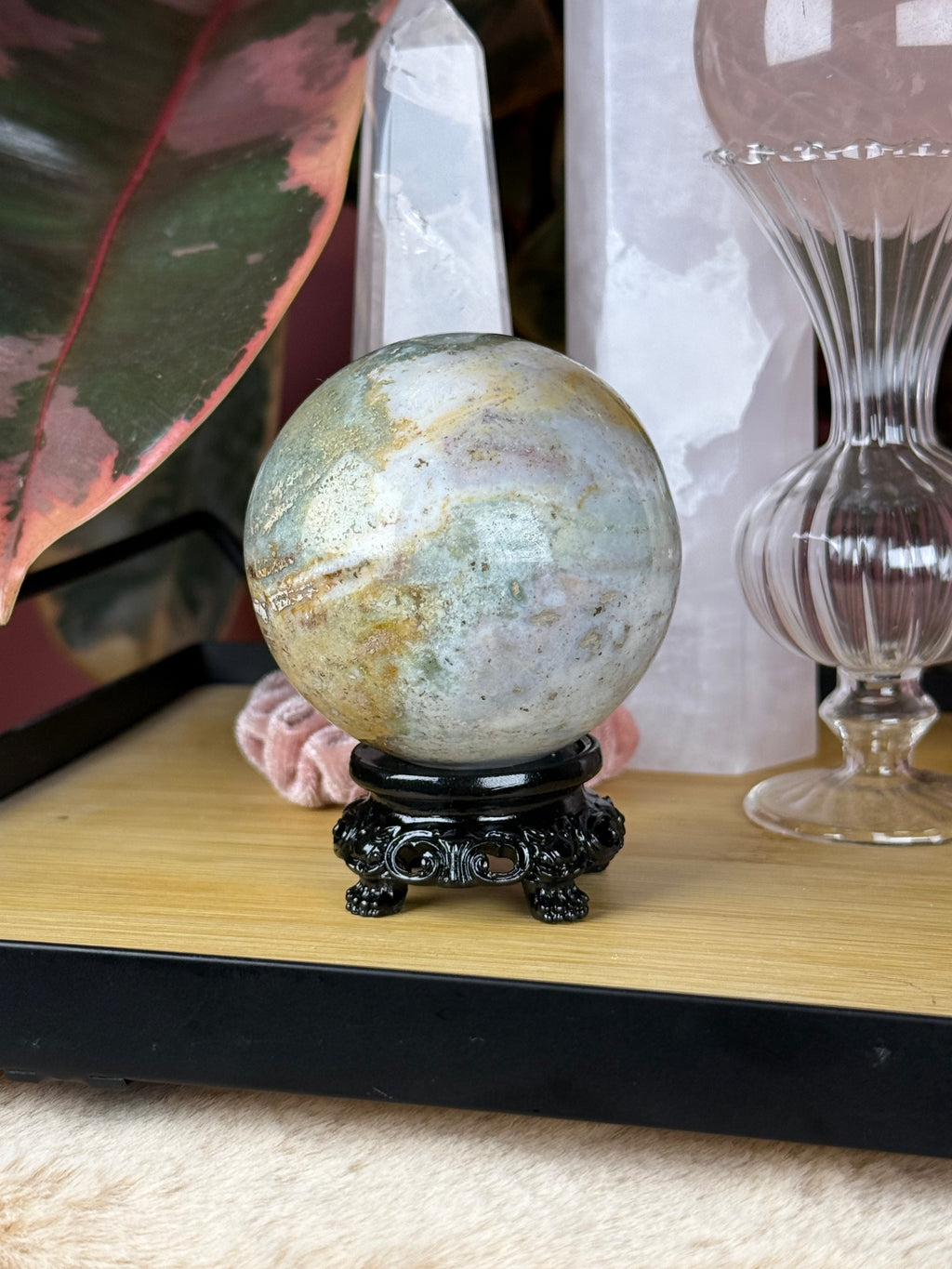 Sea Jasper Sphere "Cream Halo"