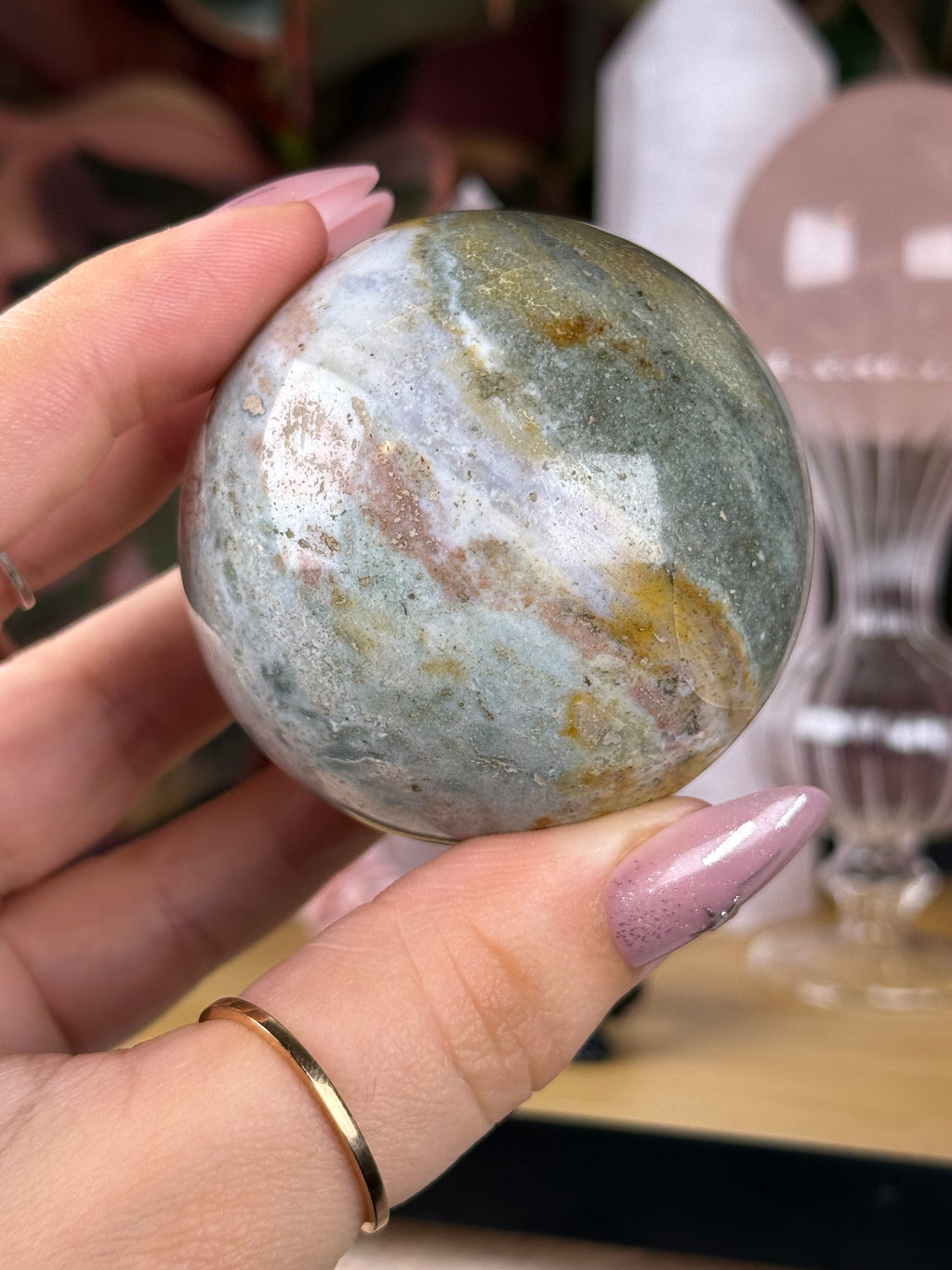 Sea Jasper Sphere "Cream Halo"