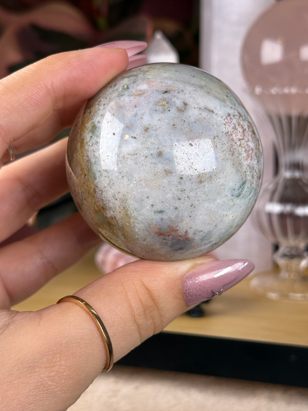 Sea Jasper Sphere "Cream Halo"