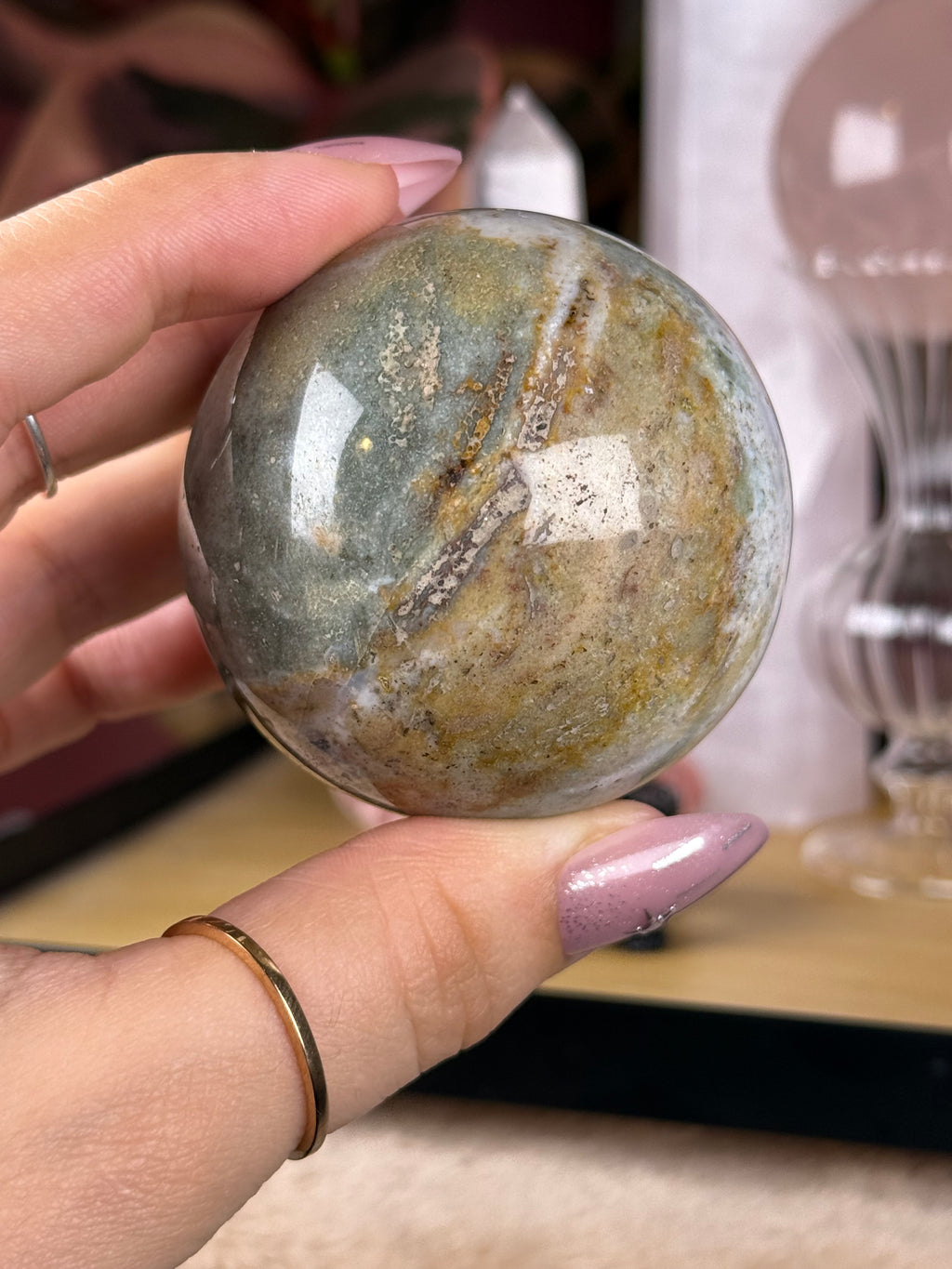 Sea Jasper Sphere "Cream Halo"