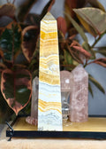 Banded Dendritic Honey Calcite Statement Tower 11.5"