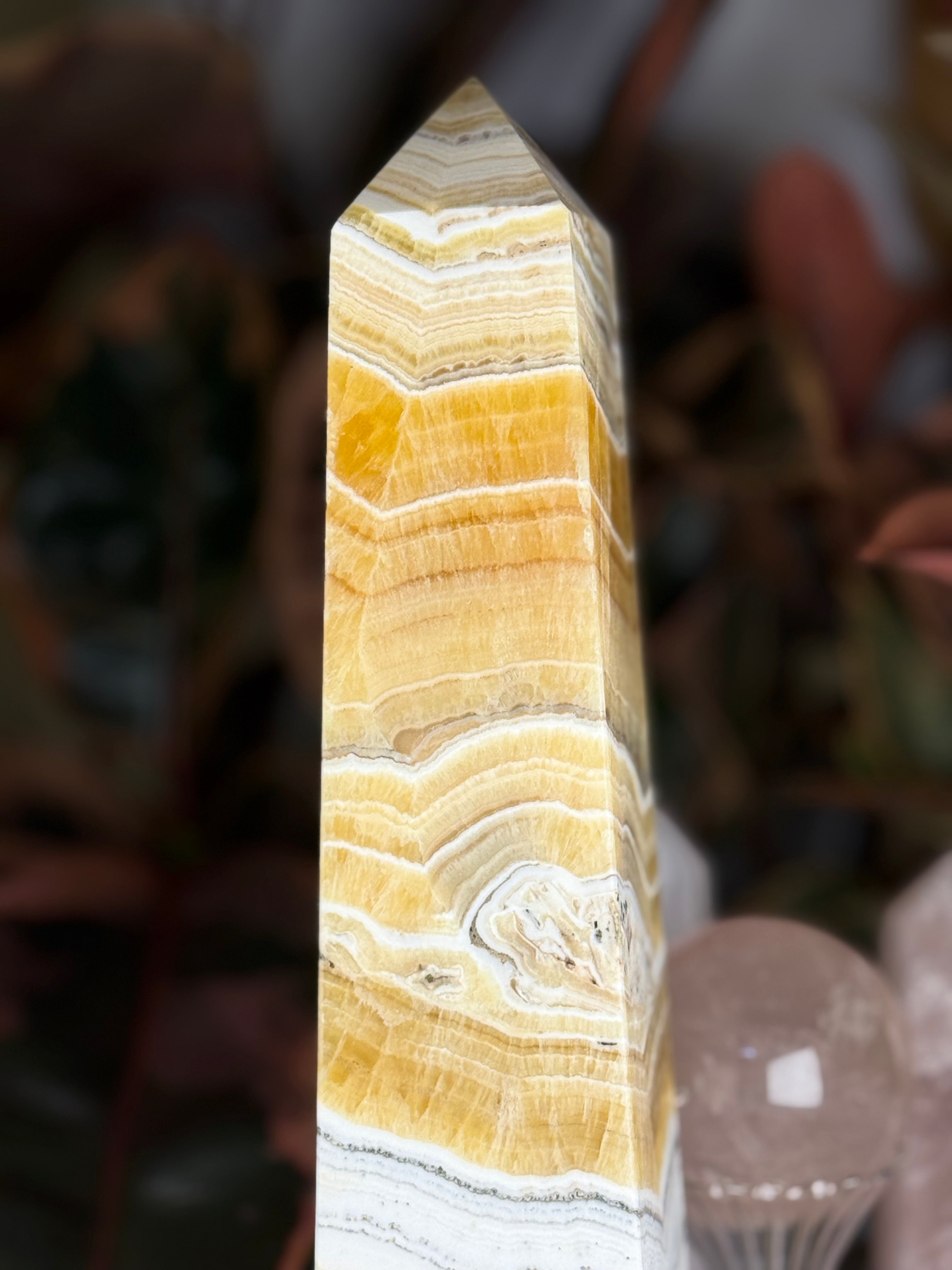 Banded Dendritic Honey Calcite Statement Tower 11.5"