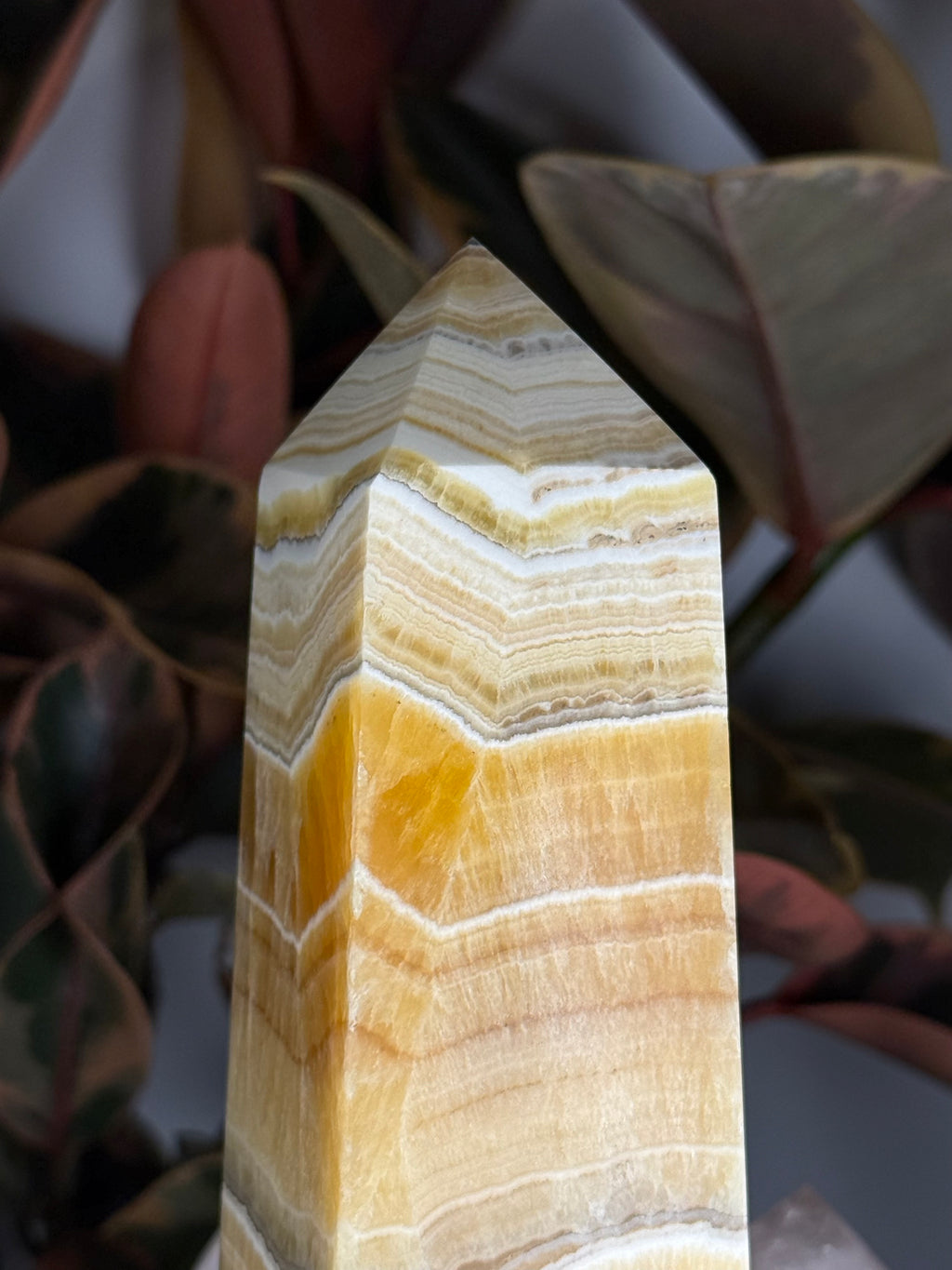 Banded Dendritic Honey Calcite Statement Tower 11.5"