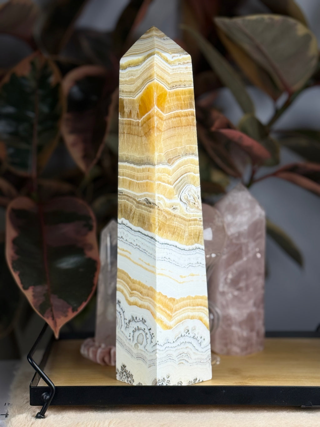 Banded Dendritic Honey Calcite Statement Tower 11.5"