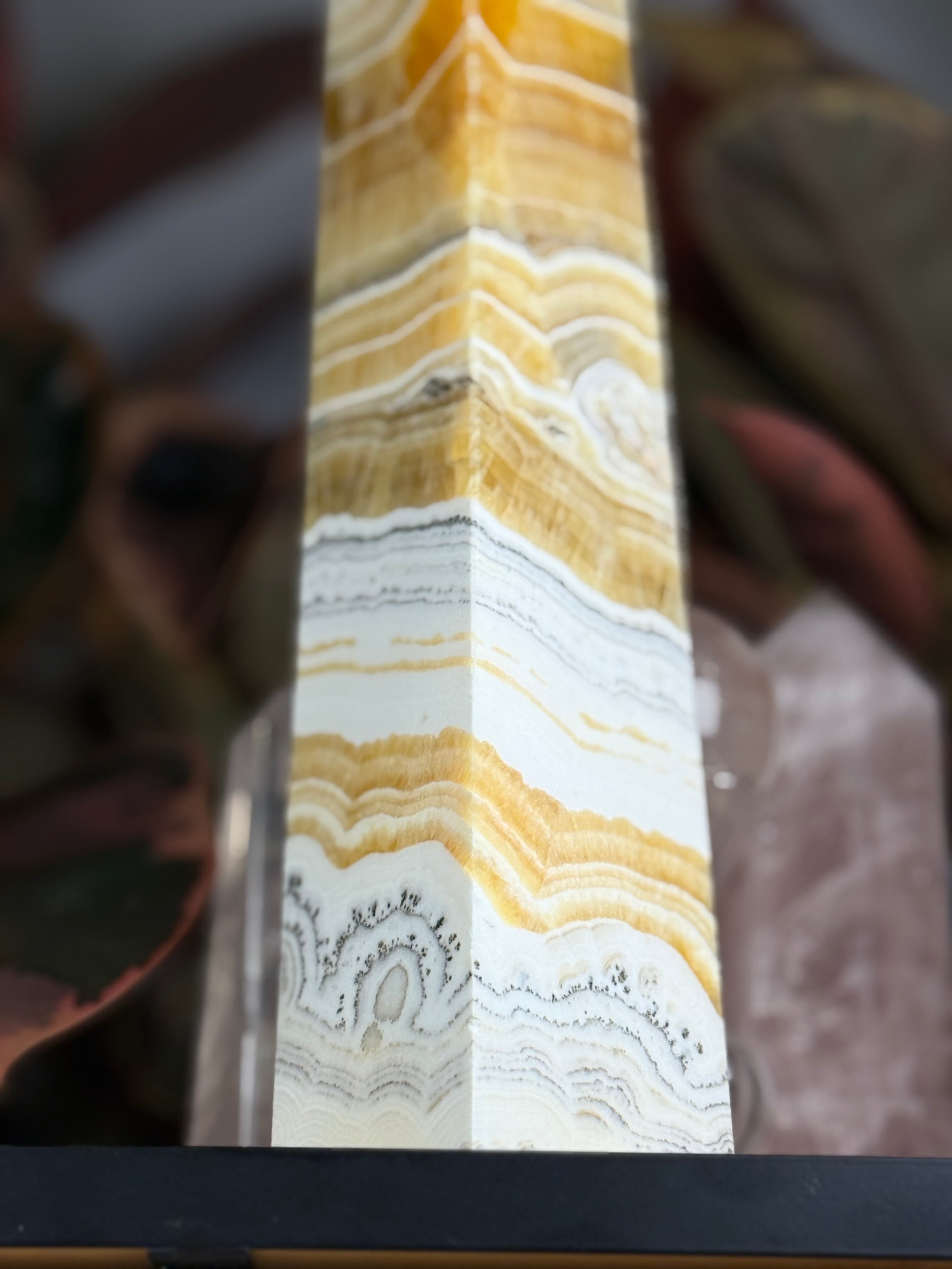 Banded Dendritic Honey Calcite Statement Tower 11.5"