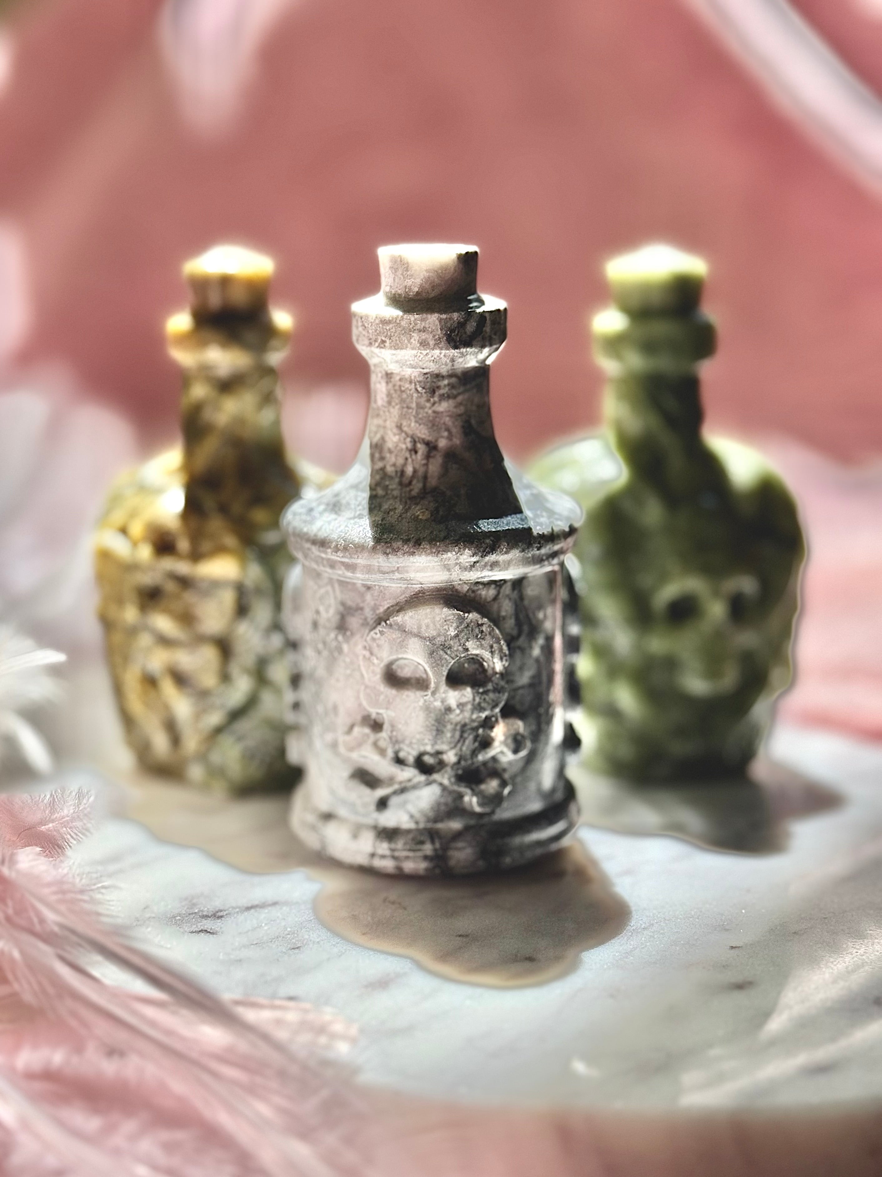 Poison Bottle Skull Crystal Carving