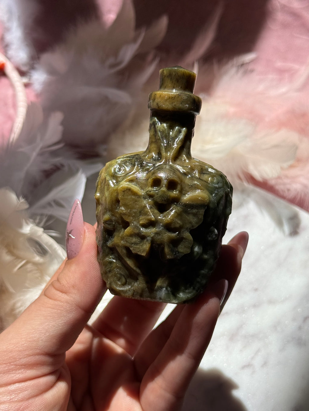 Poison Bottle Skull Crystal Carving