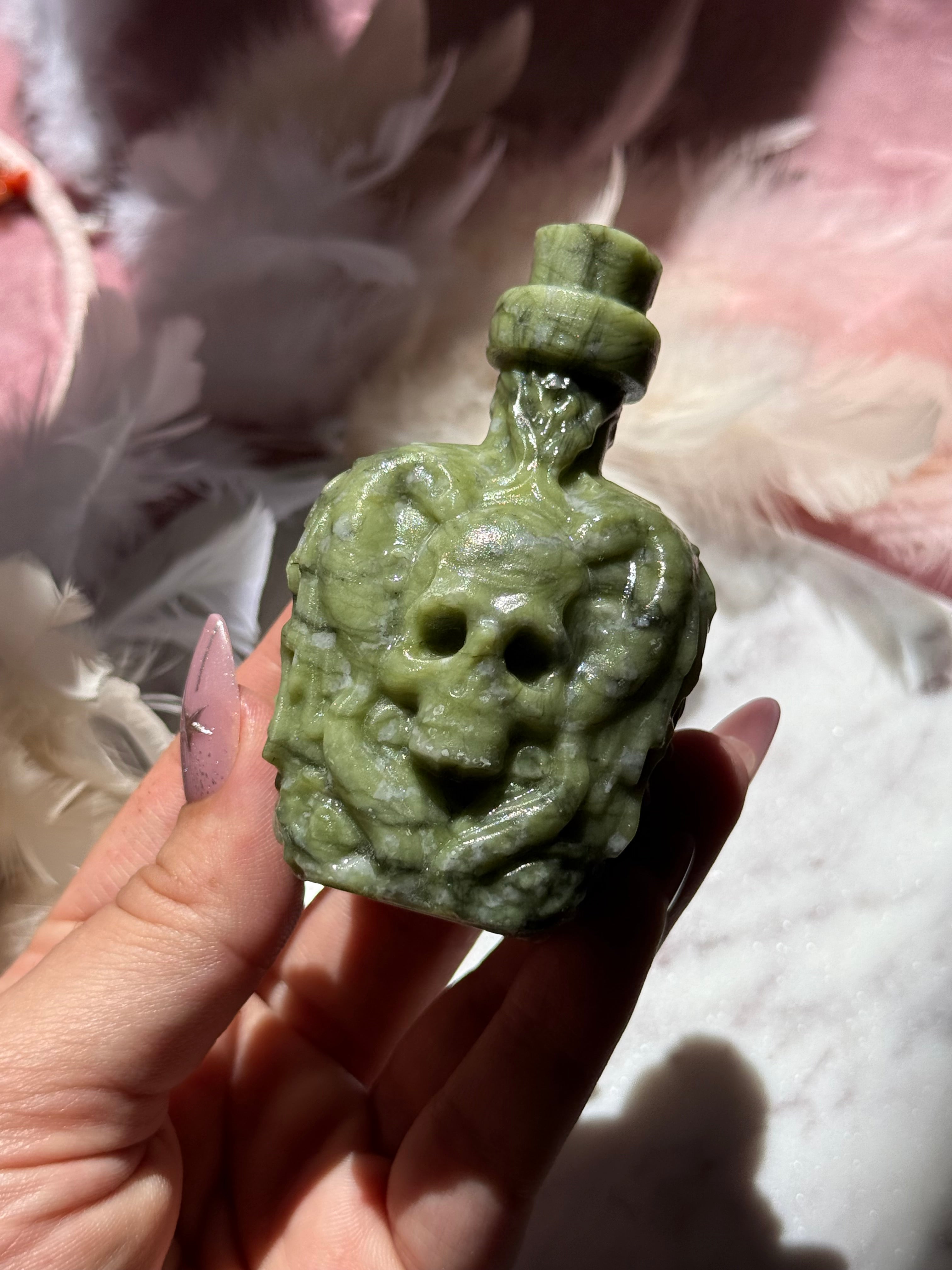 Poison Bottle Skull Crystal Carving