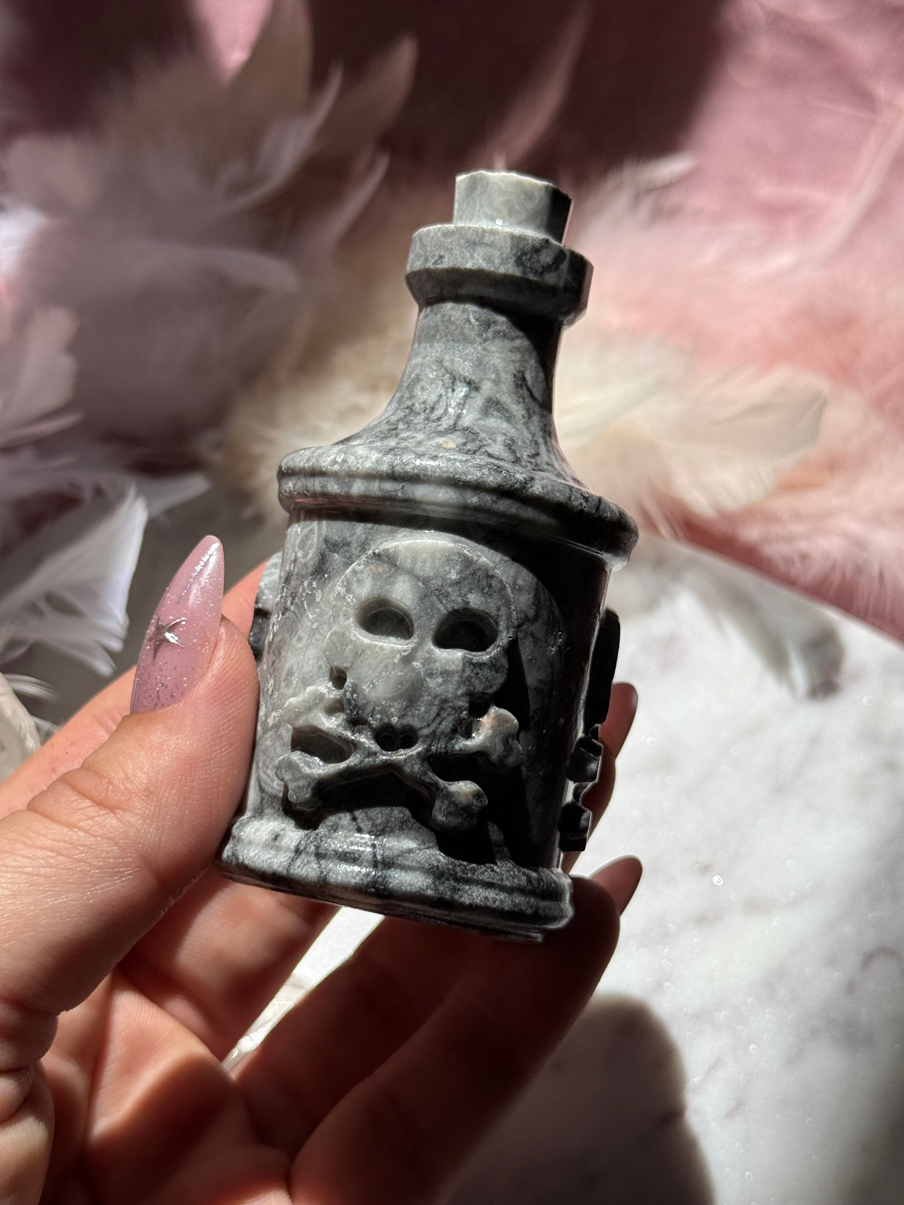 Poison Bottle Skull Crystal Carving