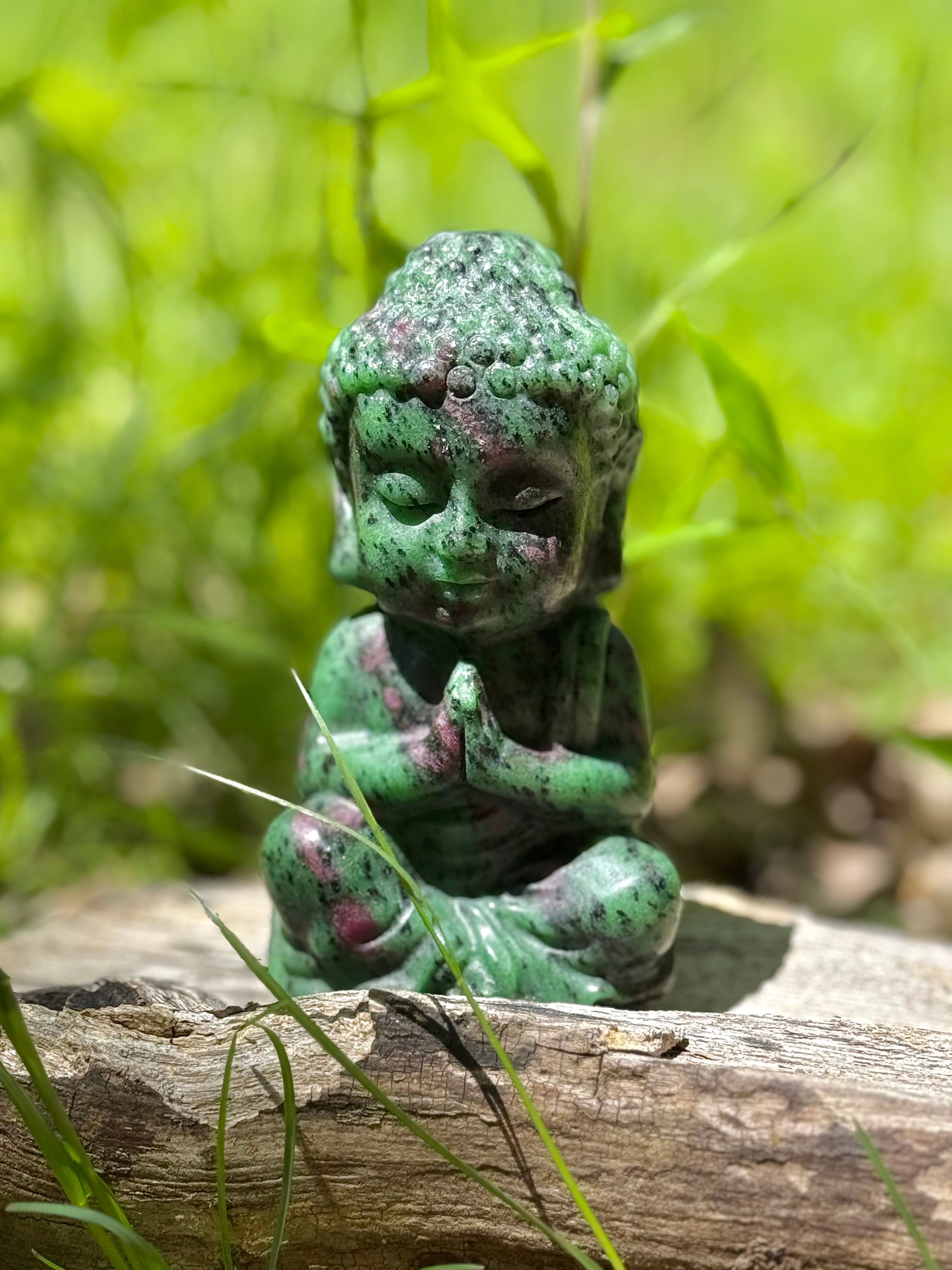 Ruby Zoisite Baby Buddha Crystal Carving Statement Piece