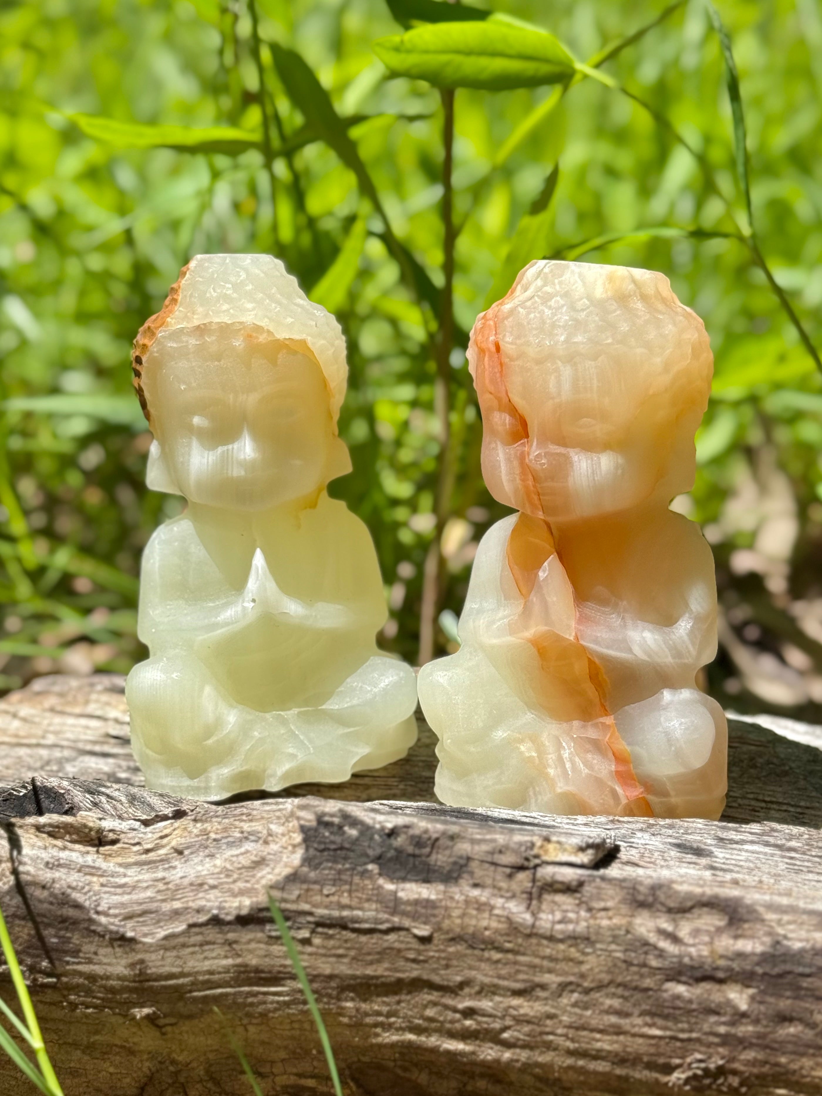 White|Green Onyx (Calcite) Baby Buddha Crystal Carving
