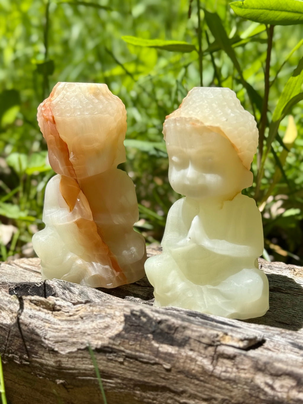 White|Green Onyx (Calcite) Baby Buddha Crystal Carving