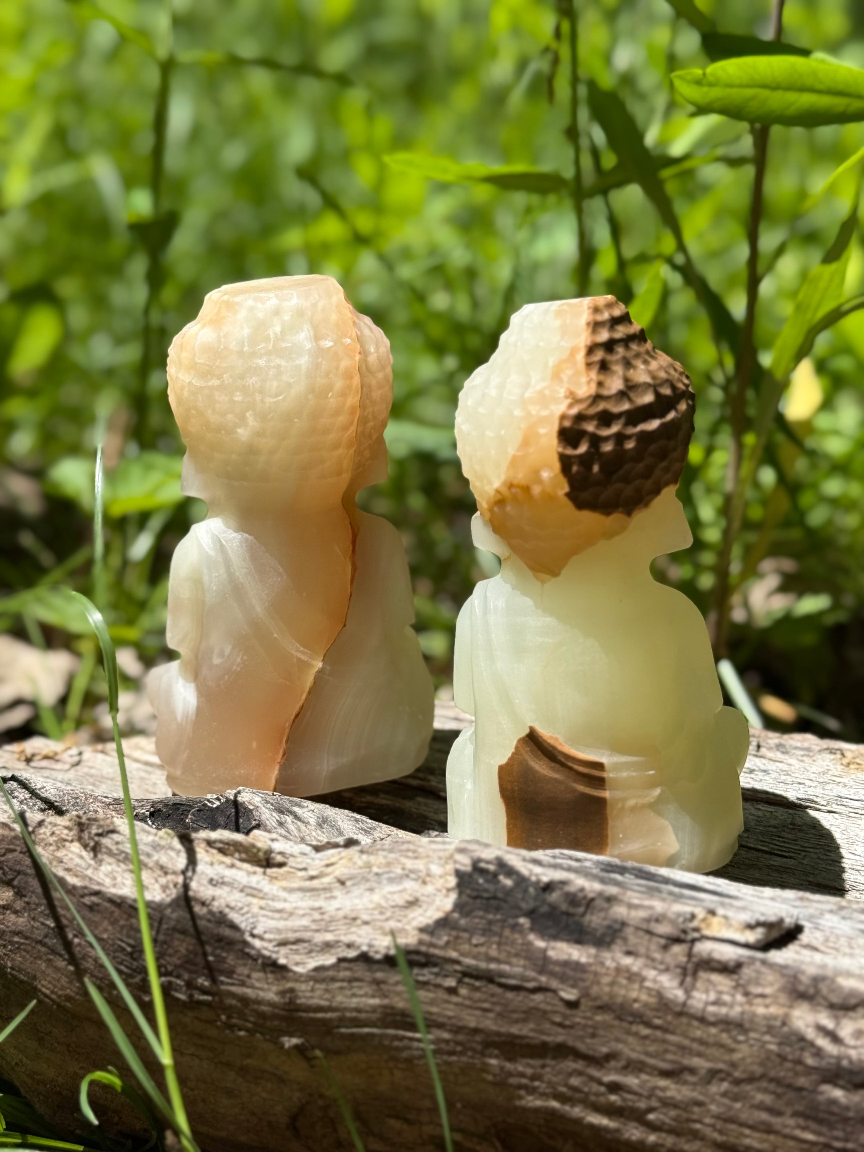 White|Green Onyx (Calcite) Baby Buddha Crystal Carving
