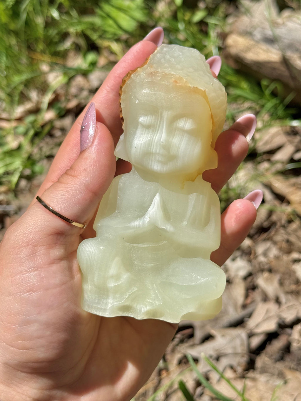 White|Green Onyx (Calcite) Baby Buddha Crystal Carving