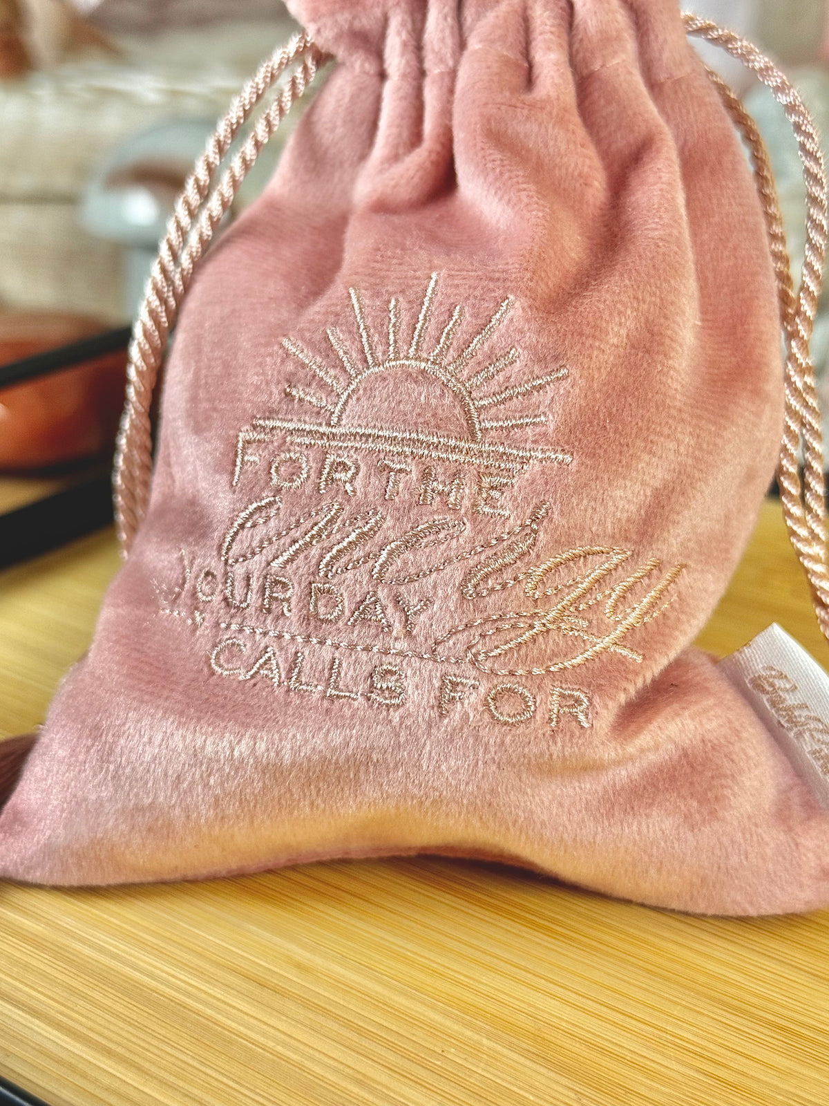 Rose Gold Pink Crystal Storage Drawstring Bag