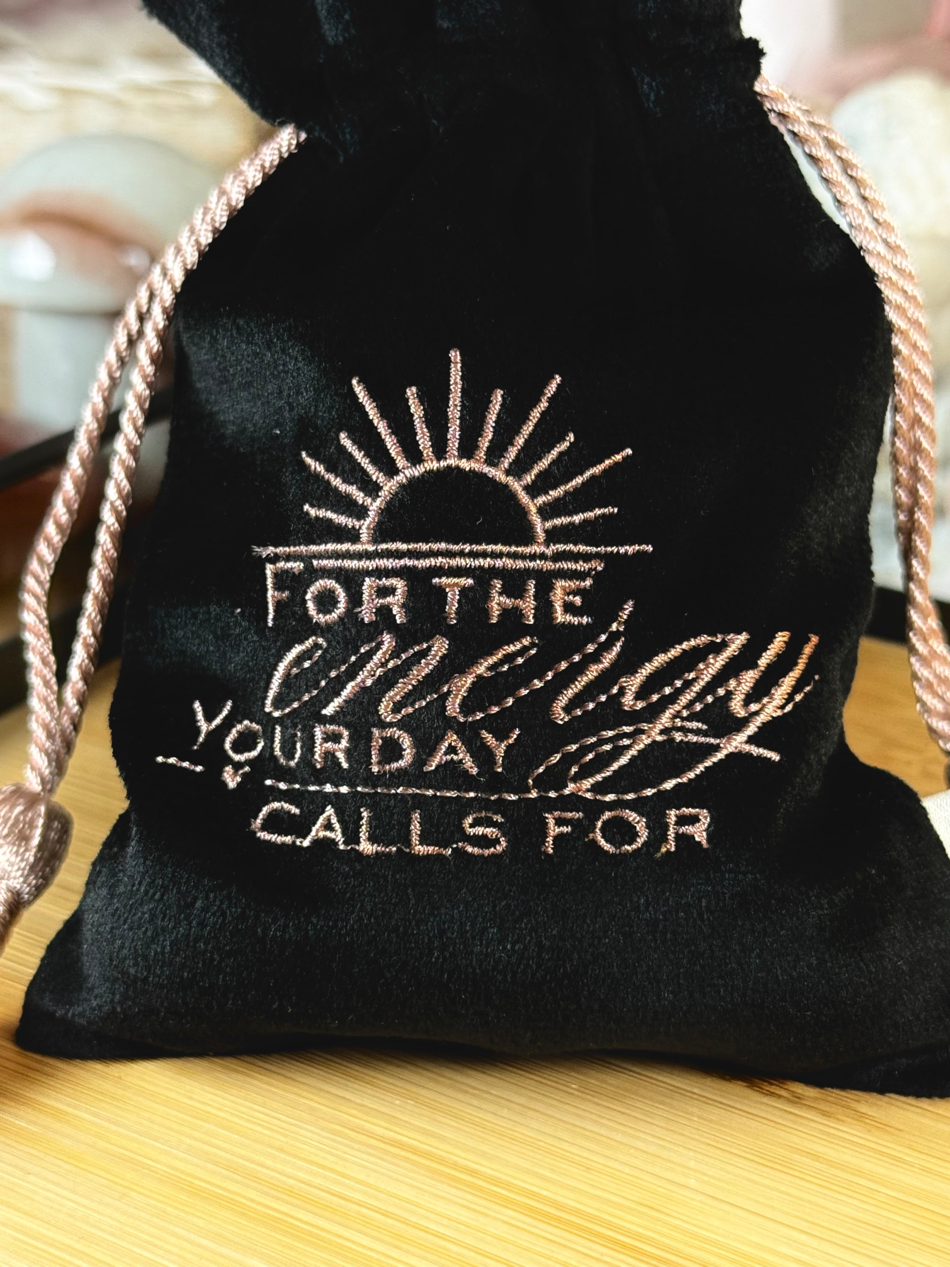 Rose Gold Black Crystal Storage Drawstring Bag