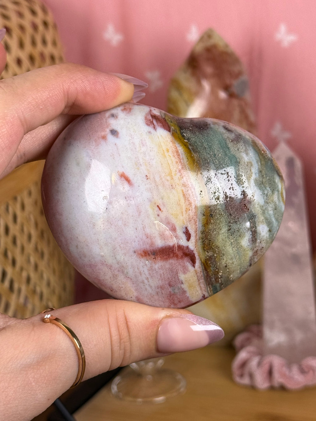 Sea Jasper Pastel Puffy Crystal Heart Carving