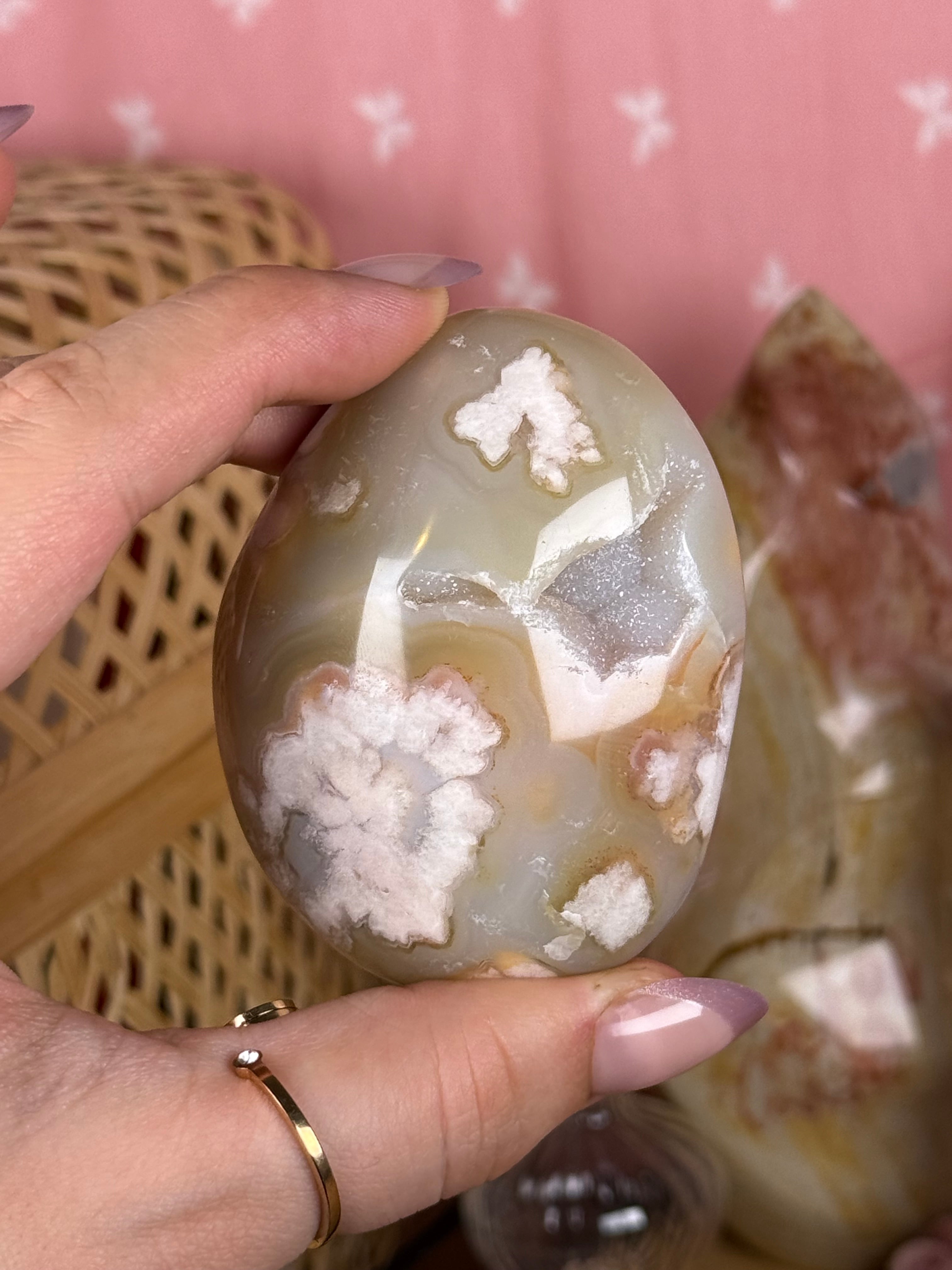 Flower Agate Jelly Druzy Palmstone