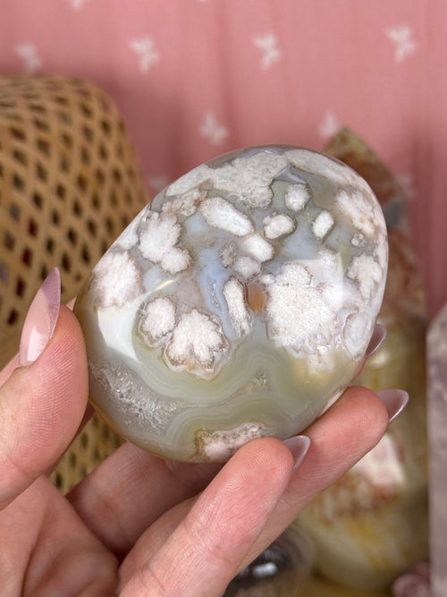 Flower Agate Jelly Druzy Palmstone