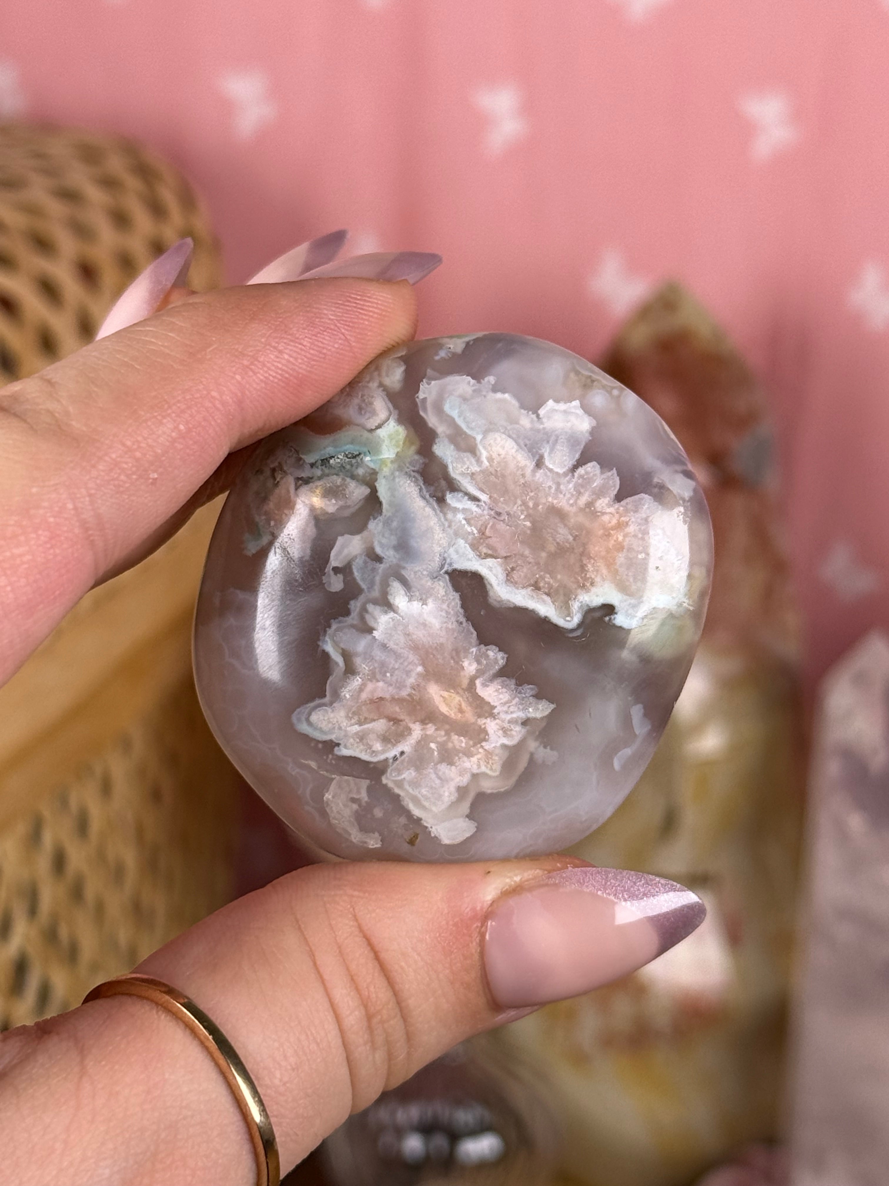 Flower Agate Palmstones | Pink Flower Agates