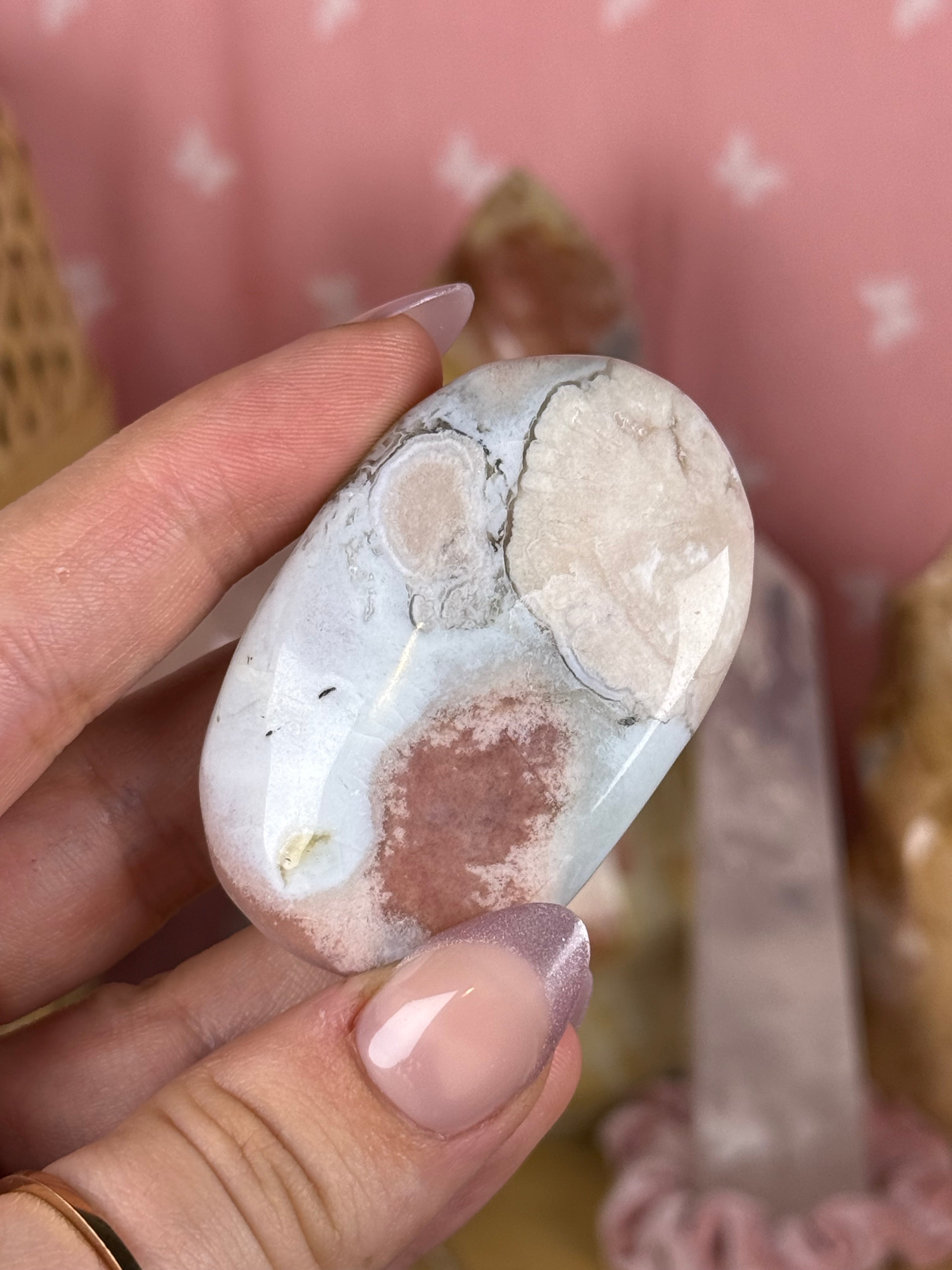 Flower Agate Palmstones | Pink Flower Agates